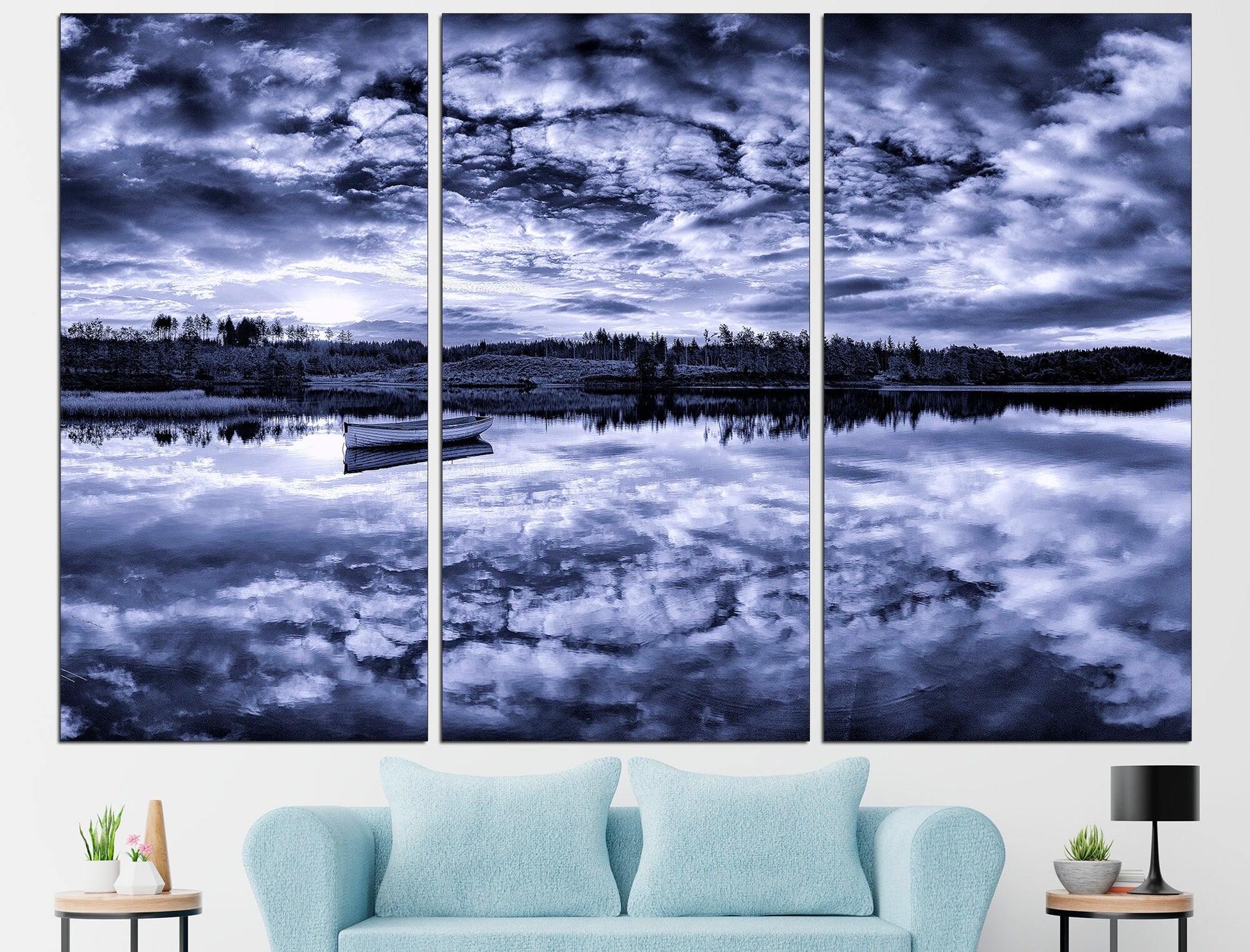 Lake House Decor Boat Print Lake Canvas Print Boat, Lake Canvas Art Lake Landscape Large Canvas Art