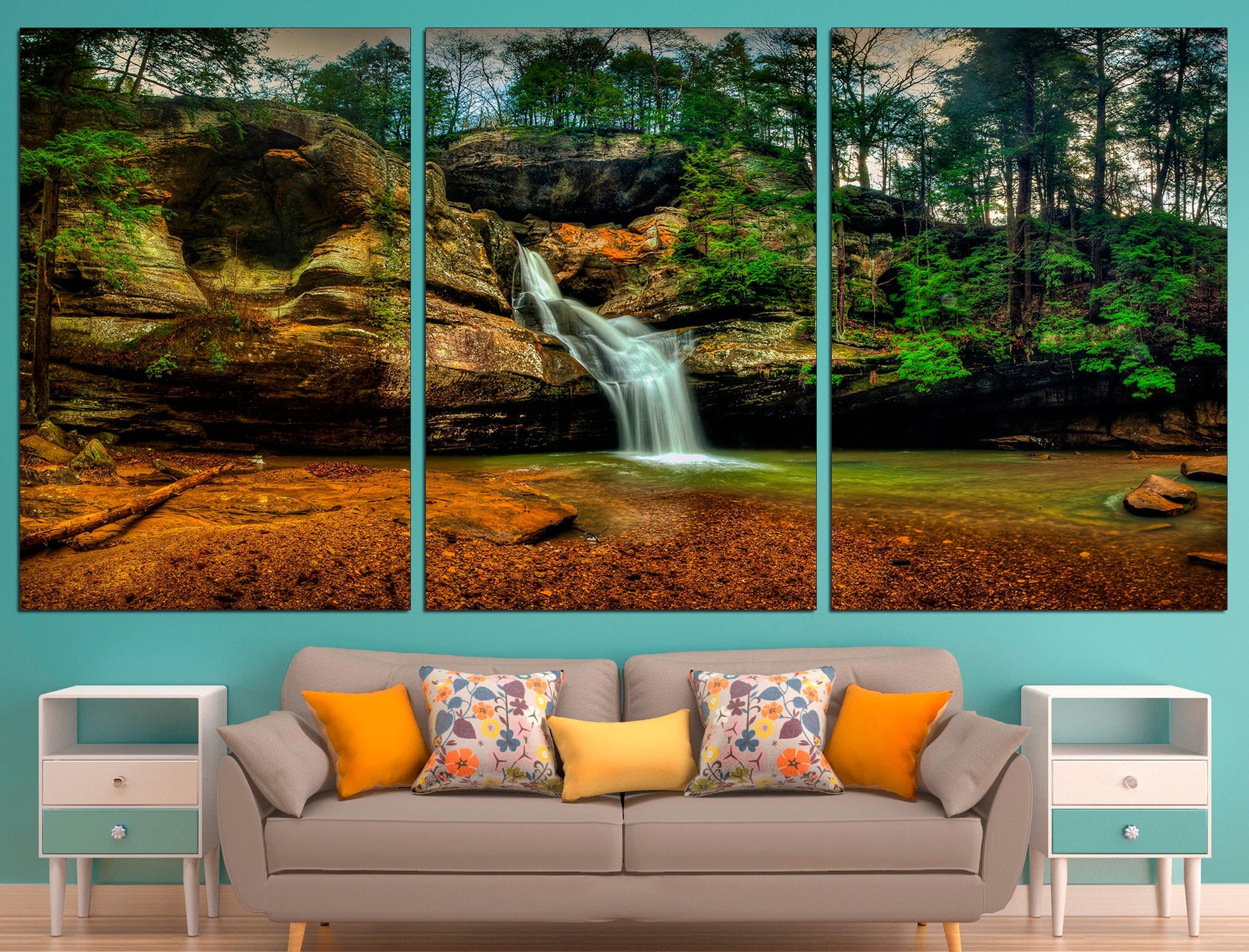 Waterfall Print Forest Canvas Waterfall Canvas Art, Waterfall Wall Decor Large Canvas Art