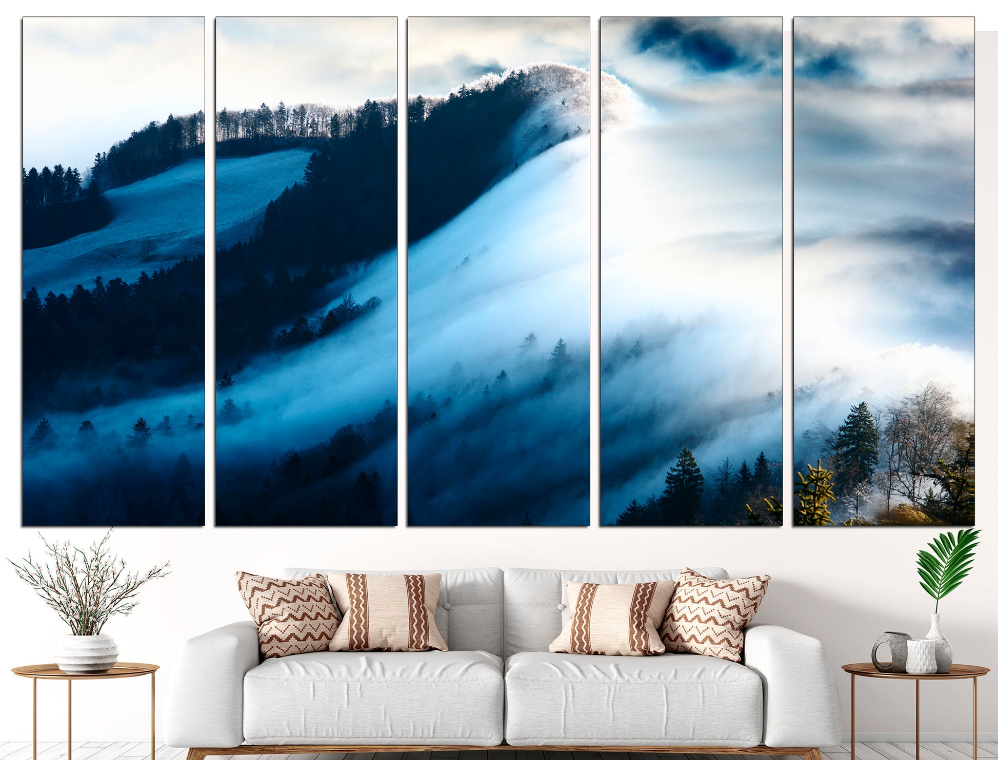 Morning Fog Forest Wall Art Fog Print Mountain, Wall Art Forest Fog Wall Art Fog Canvas Decor