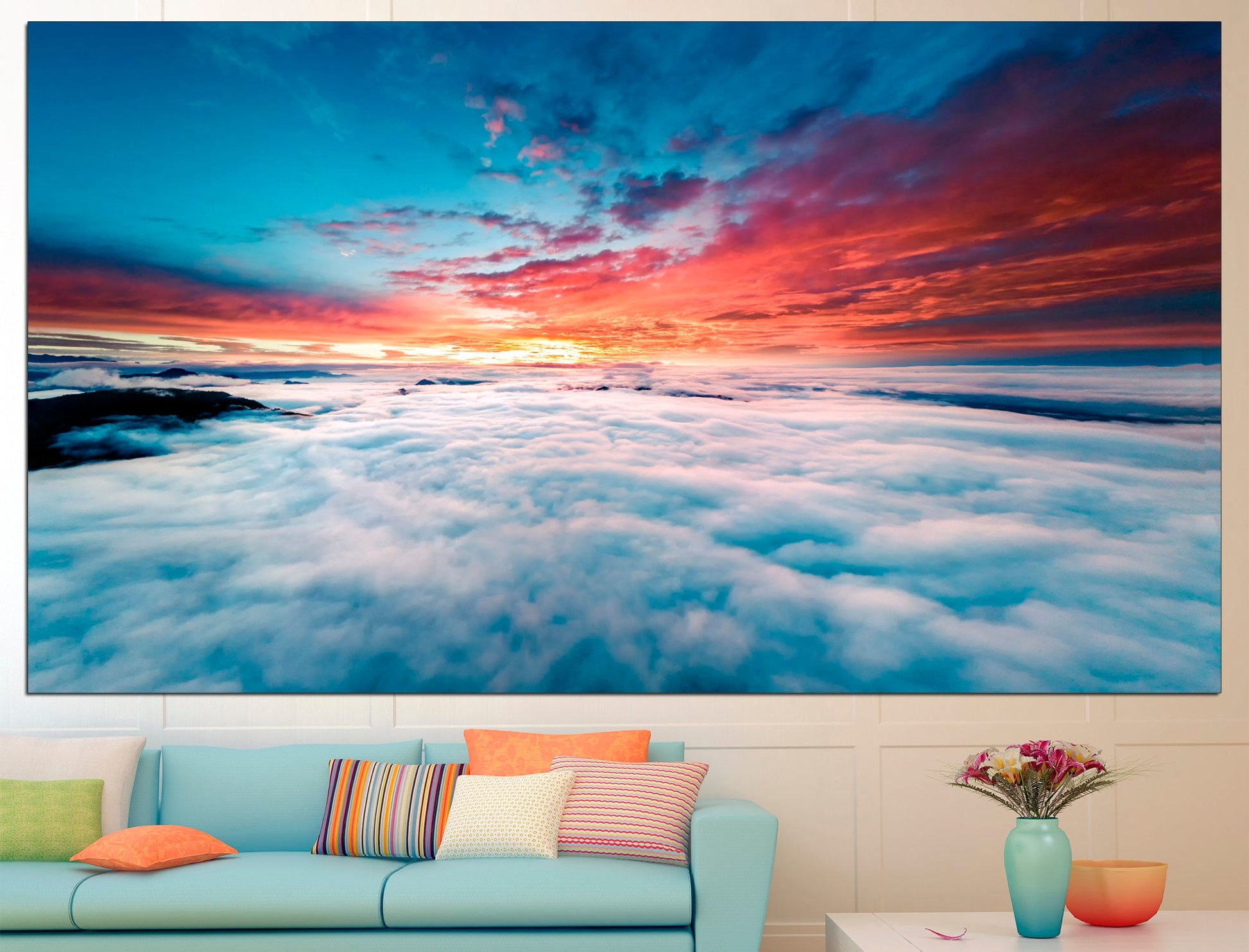 Cloud Wall Art Blue Cloud Print Clouds Wall Decor, Pink Wall Art Sky Art Print Sunset Wall Art