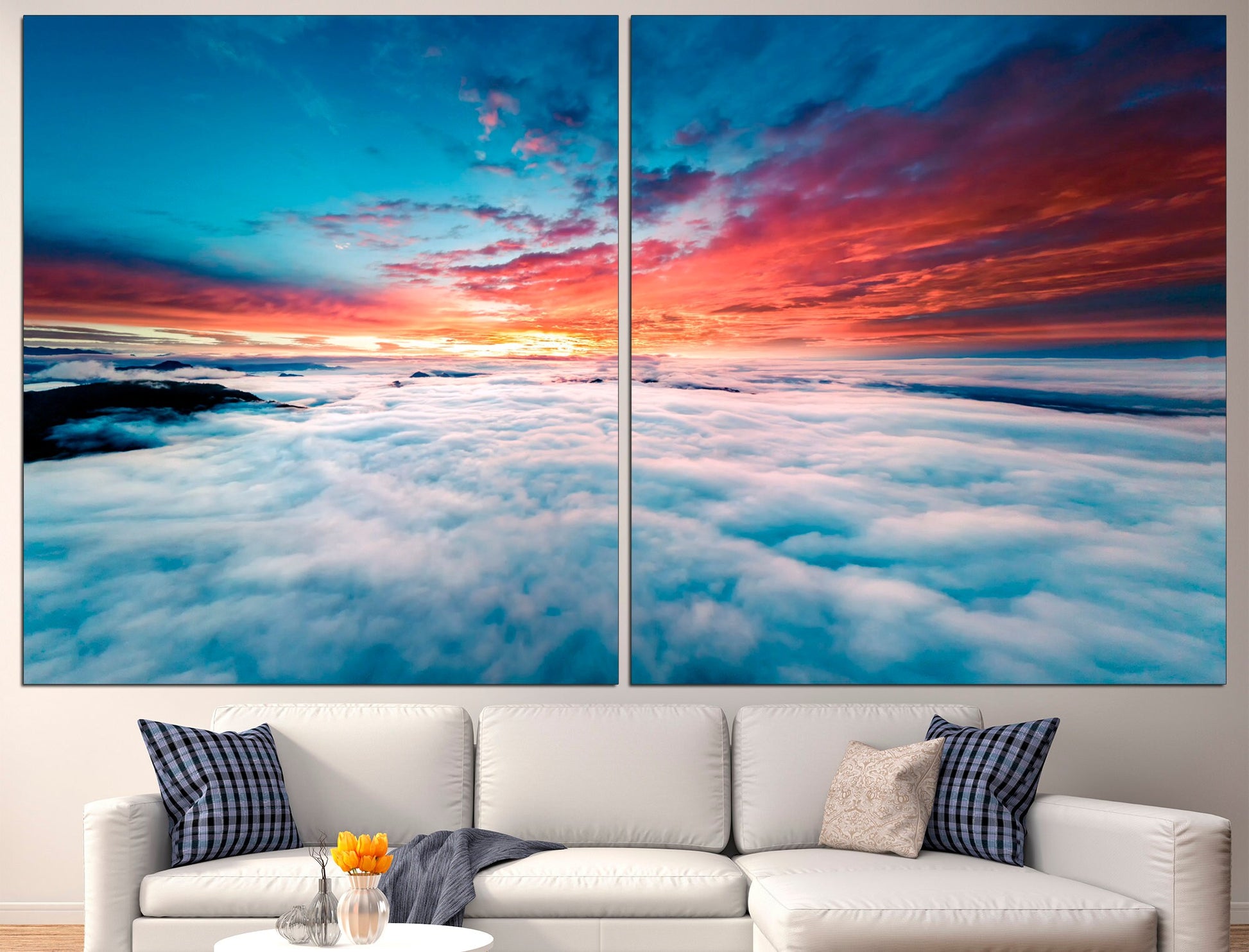 Cloud Wall Art Blue Cloud Print Clouds Wall Decor, Pink Wall Art Sky Art Print Sunset Wall Art