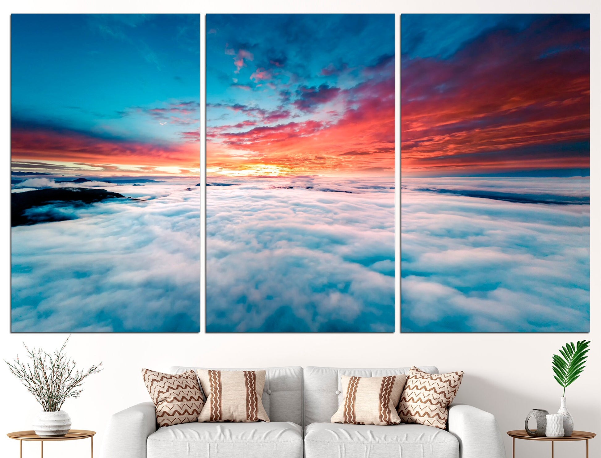 Cloud Wall Art Blue Cloud Print Clouds Wall Decor, Pink Wall Art Sky Art Print Sunset Wall Art