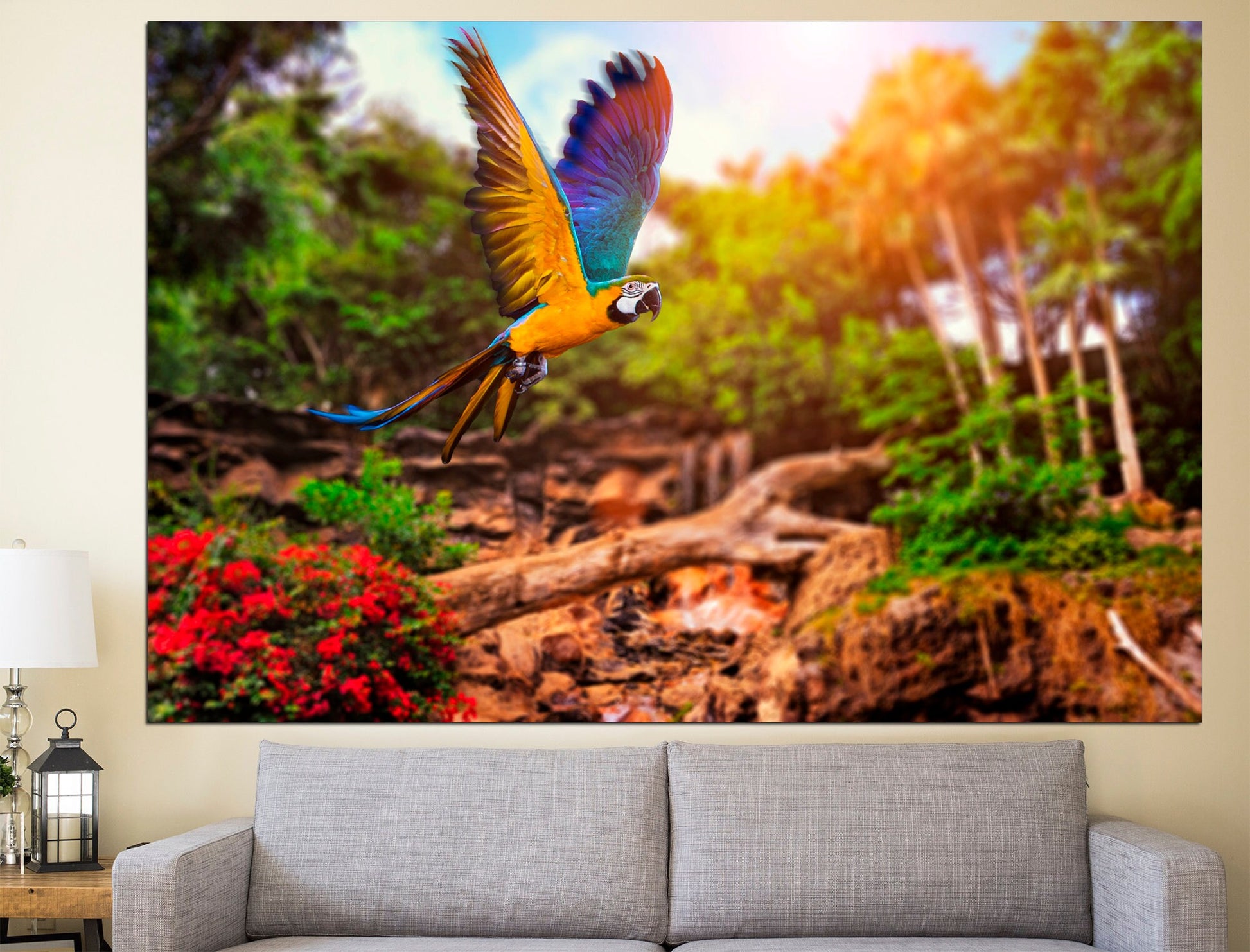 Parrot Canvas Jungle Canvas Art Parrot Wall Art, Parrot Wall Decor Large Canvas Art Parrot Lovers Parrot Poster