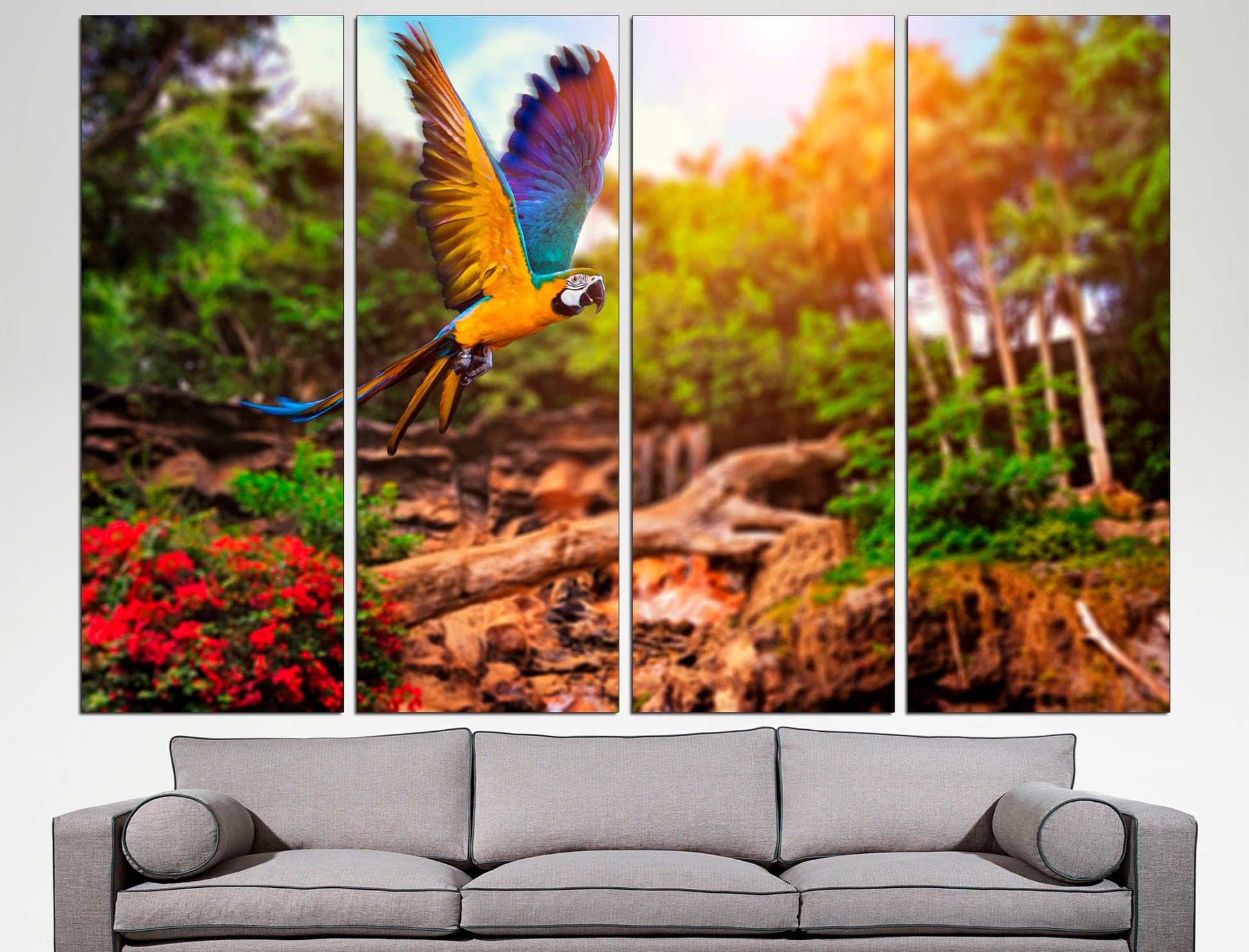 Parrot Canvas Jungle Canvas Art Parrot Wall Art, Parrot Wall Decor Large Canvas Art Parrot Lovers Parrot Poster