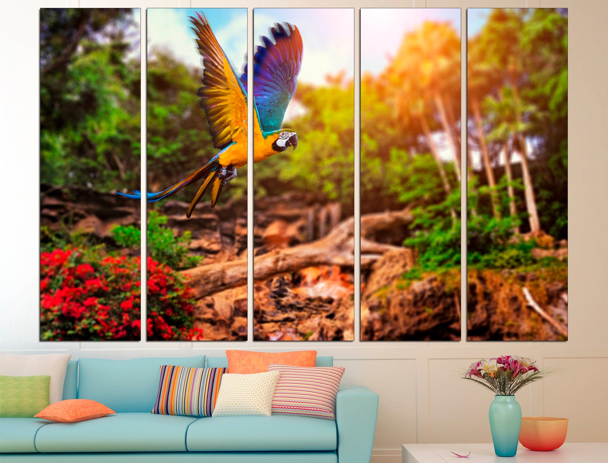 Parrot Canvas Jungle Canvas Art Parrot Wall Art, Parrot Wall Decor Large Canvas Art Parrot Lovers Parrot Poster