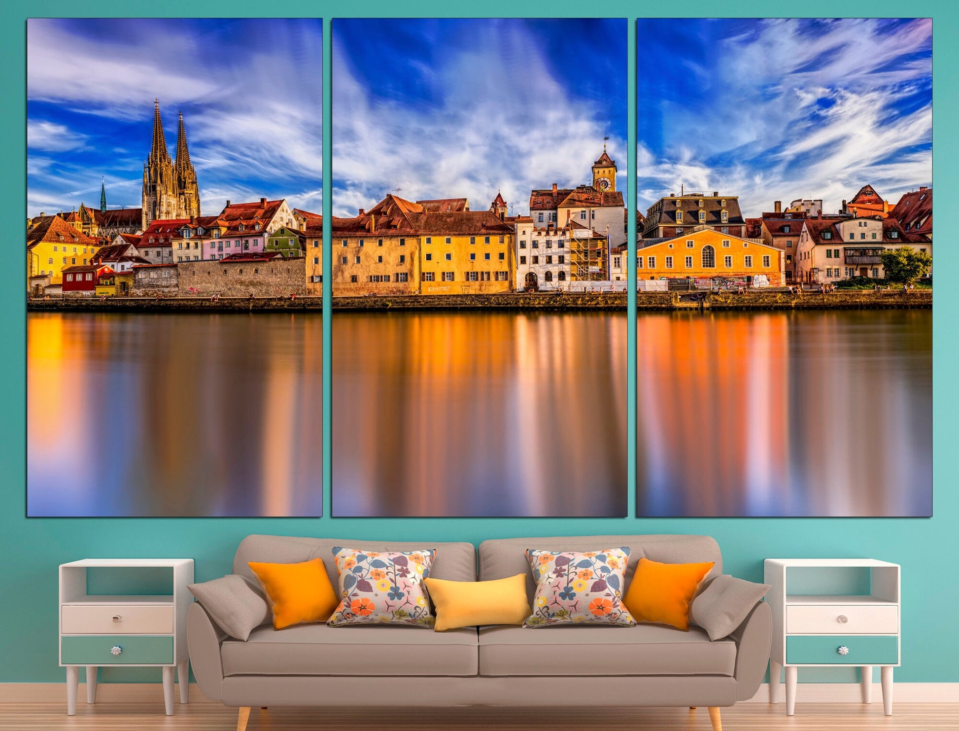 Regensburg Panorama Germany Canvas Regensburg Wall Art, Germany Poster German Architecture Urban Canvas Print