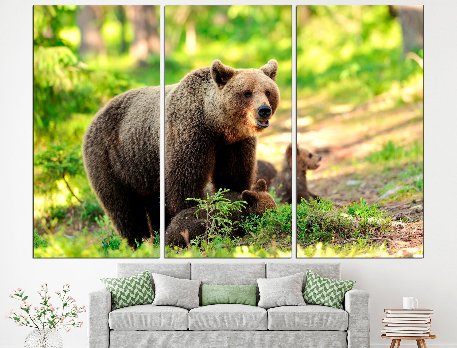 Brown bear wall art Baby bear print Bear family, Little bear art Bear family canvas Family bears