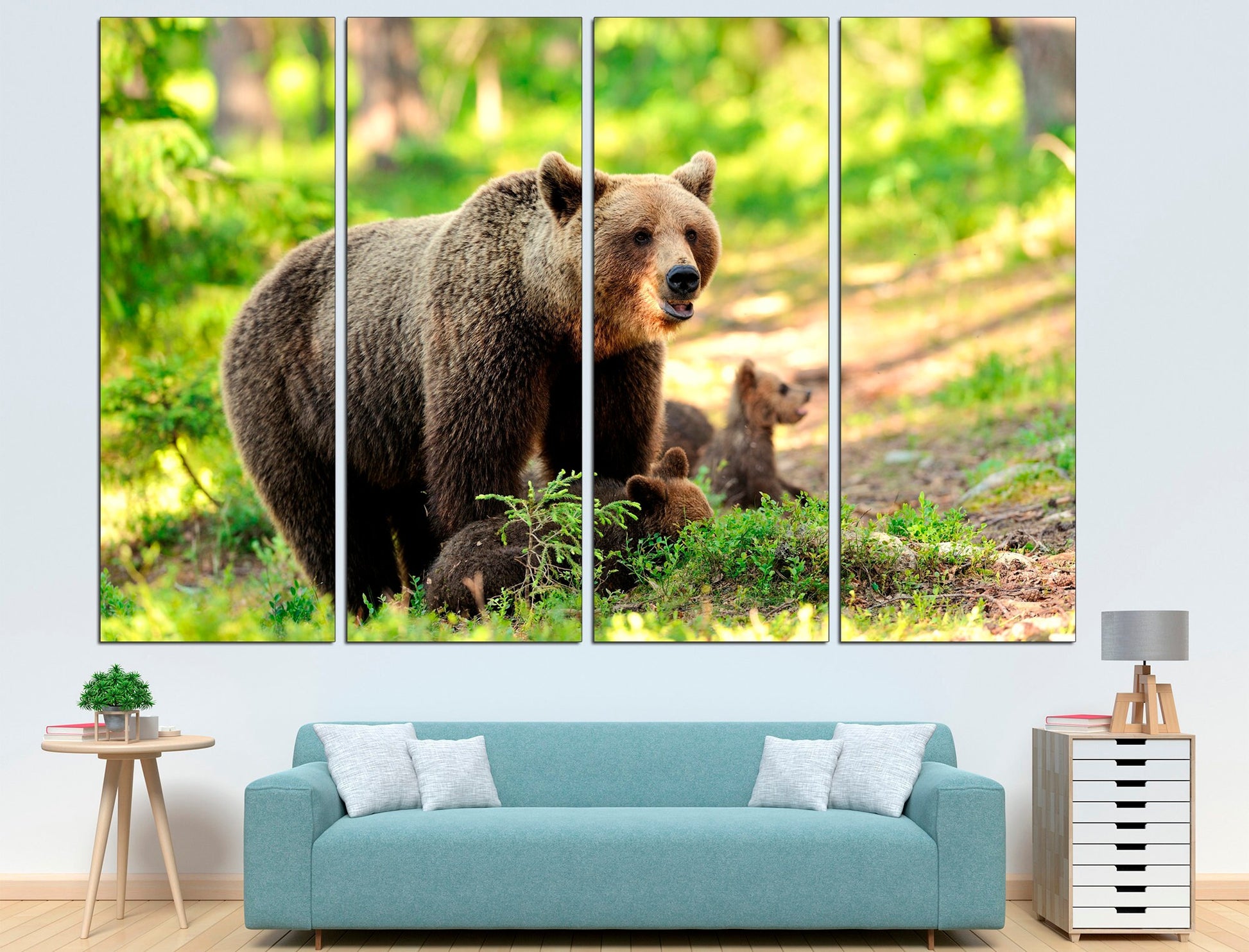 Brown bear wall art Baby bear print Bear family, Little bear art Bear family canvas Family bears