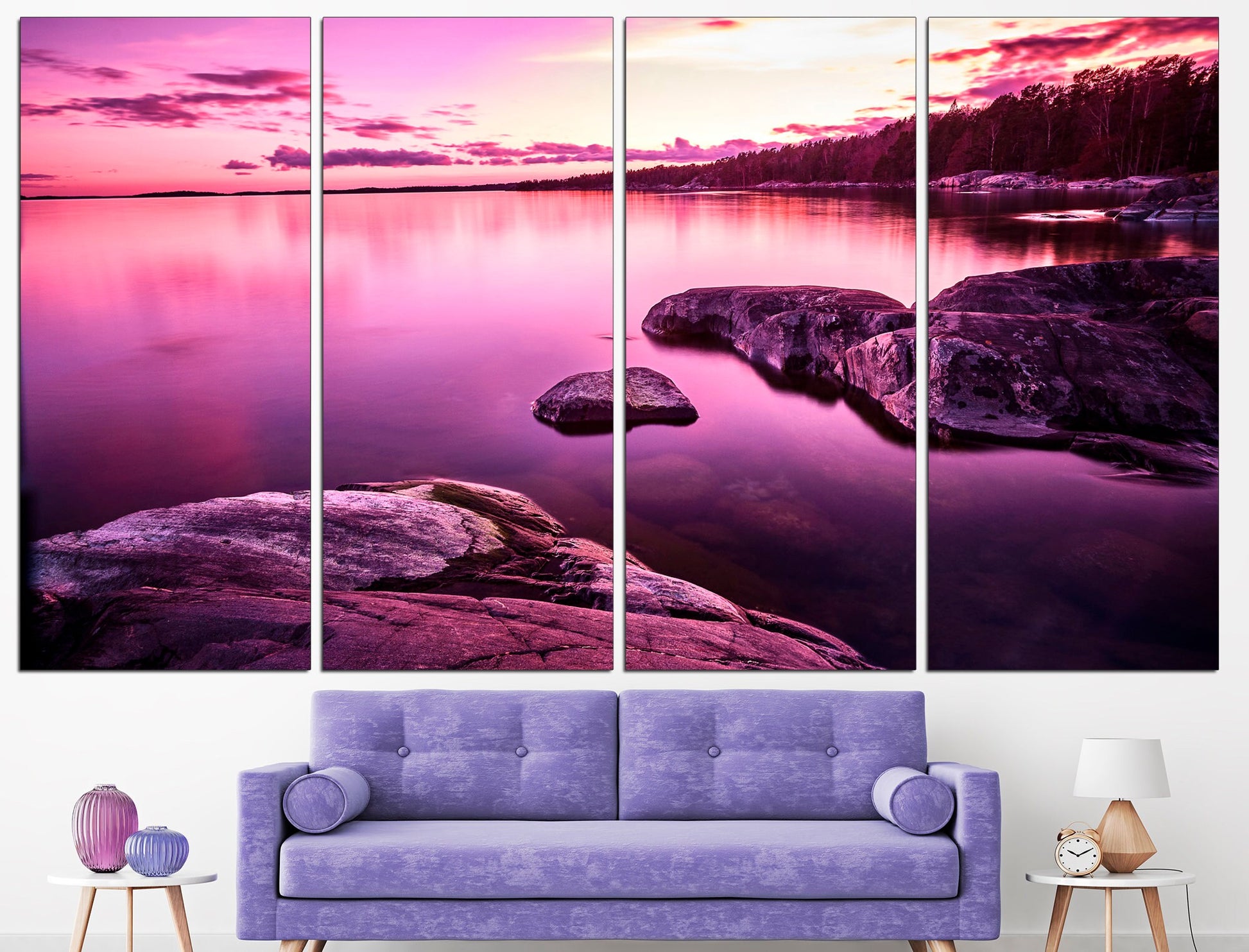 Pink sunset canvas Seascape canvas Purple sunset, Pink wall art Sunset canvas print Ocean sunset