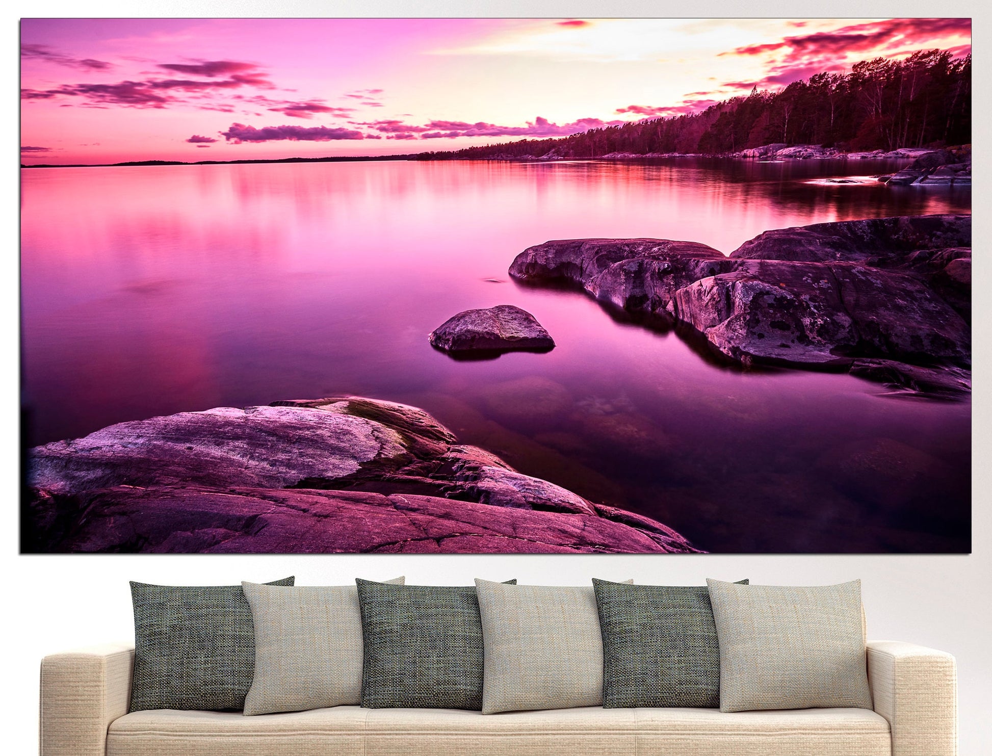 Pink sunset canvas Seascape canvas Purple sunset, Pink wall art Sunset canvas print Ocean sunset