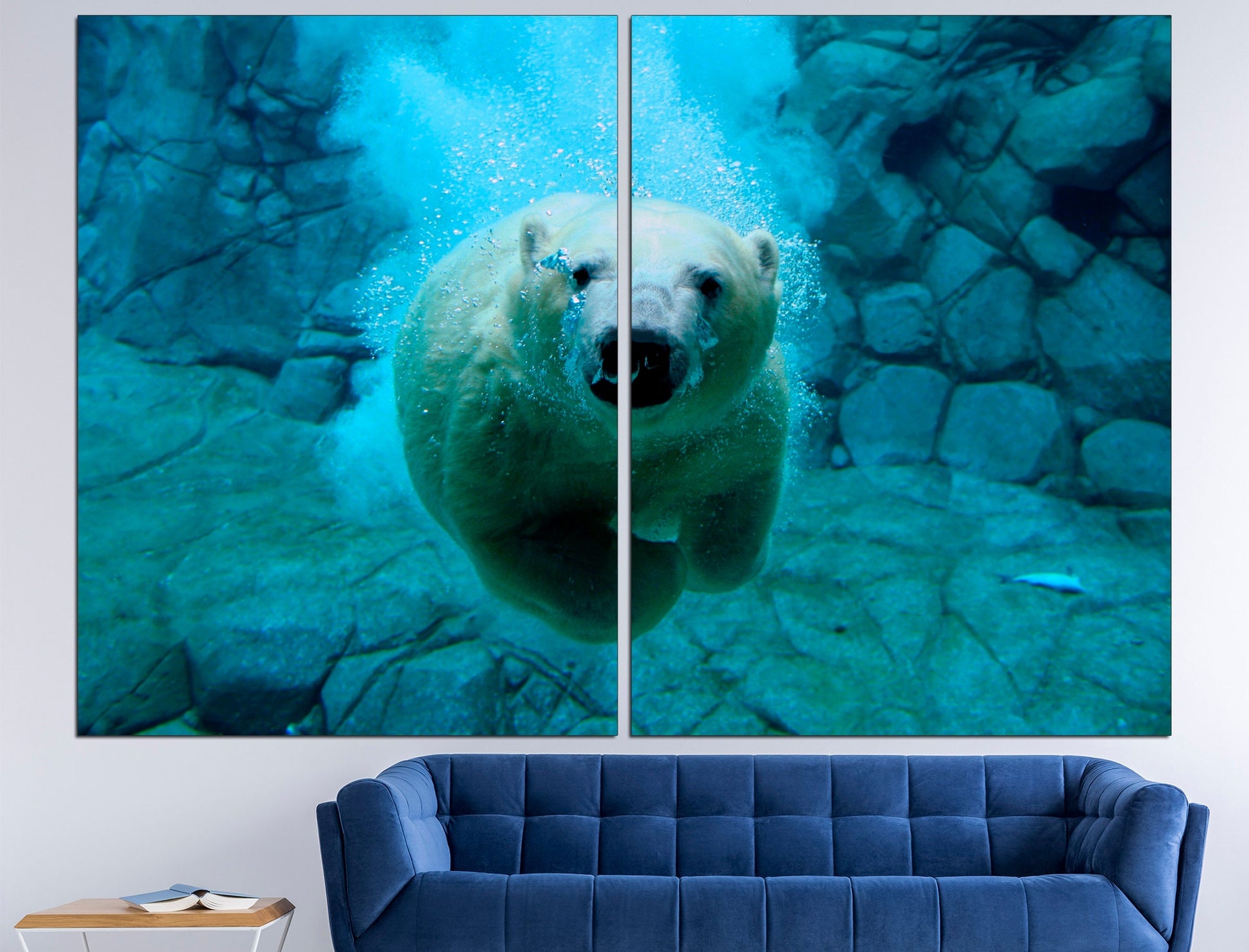 Swimming bear Polar bear print Bear canvas print, Polar bear poster Wild swimming