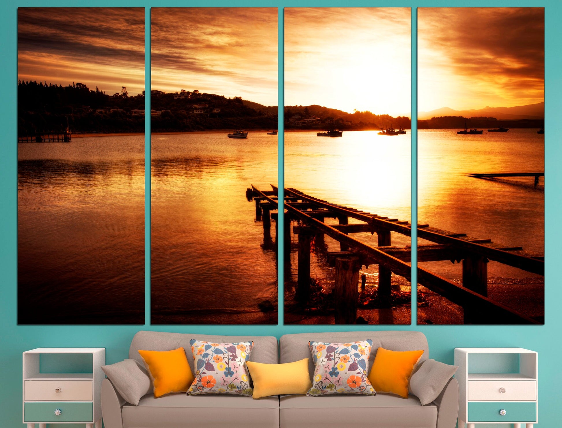 Sunset wall art Pier print Landscape wall art, Sunset photography Sunset canvas art Living room wall art