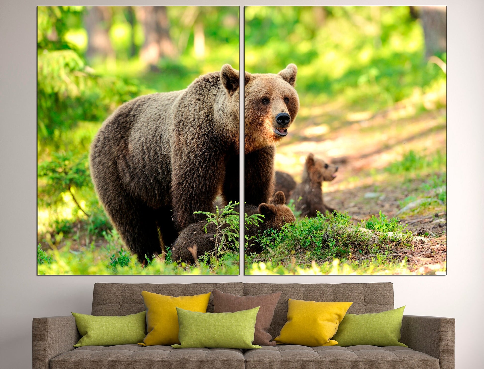 Brown bear wall art Baby bear print Bear family, Little bear art Bear family canvas Family bears