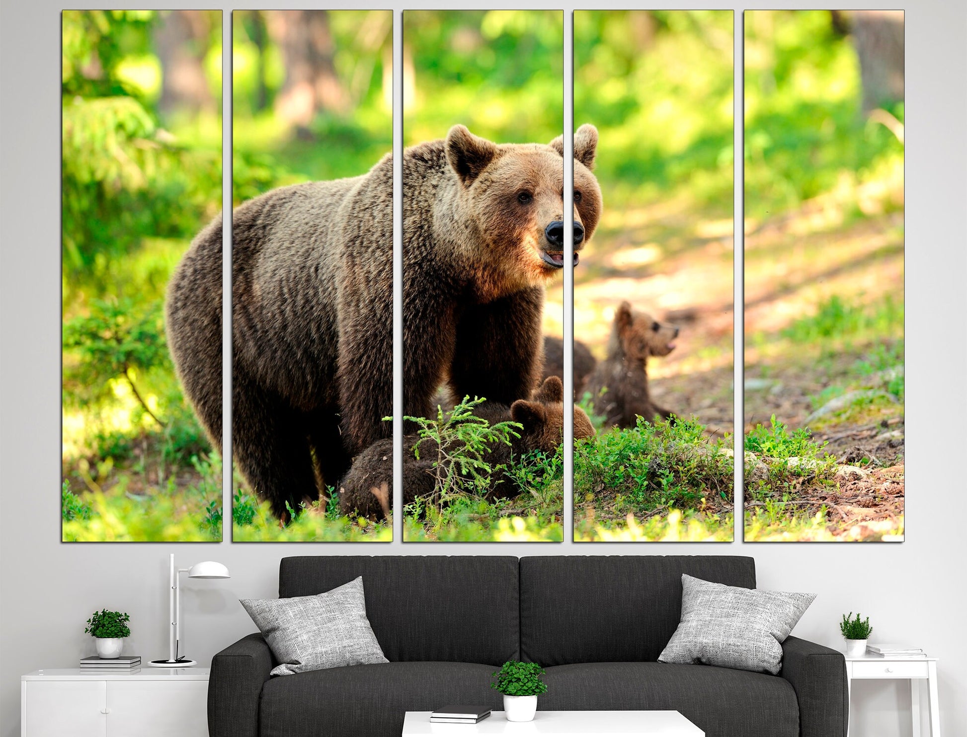 Brown bear wall art Baby bear print Bear family, Little bear art Bear family canvas Family bears