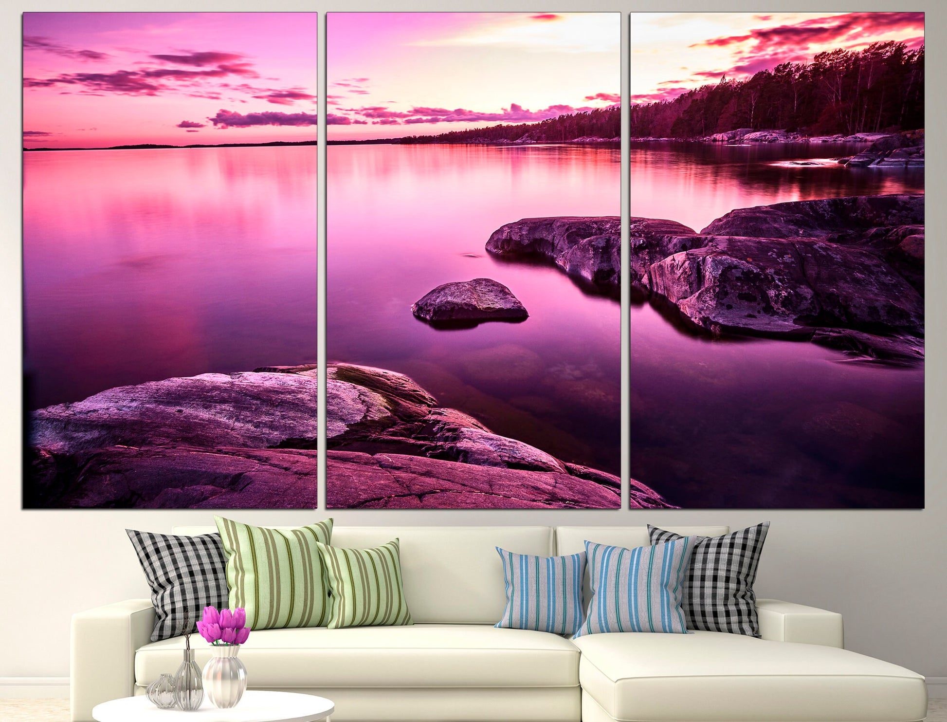 Pink sunset canvas Seascape canvas Purple sunset, Pink wall art Sunset canvas print Ocean sunset