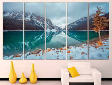 Winter lake canvas Large canvas Mountain lake, Winter forest print Lake and mountains Winter wall decor