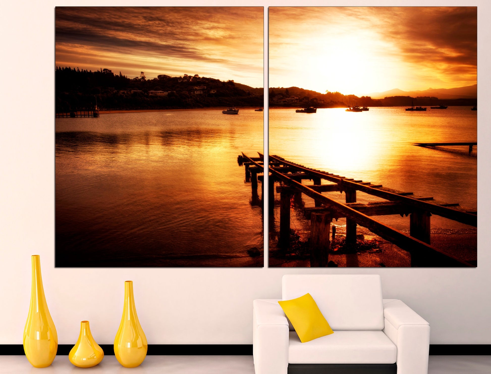 Sunset wall art Pier print Landscape wall art, Sunset photography Sunset canvas art Living room wall art