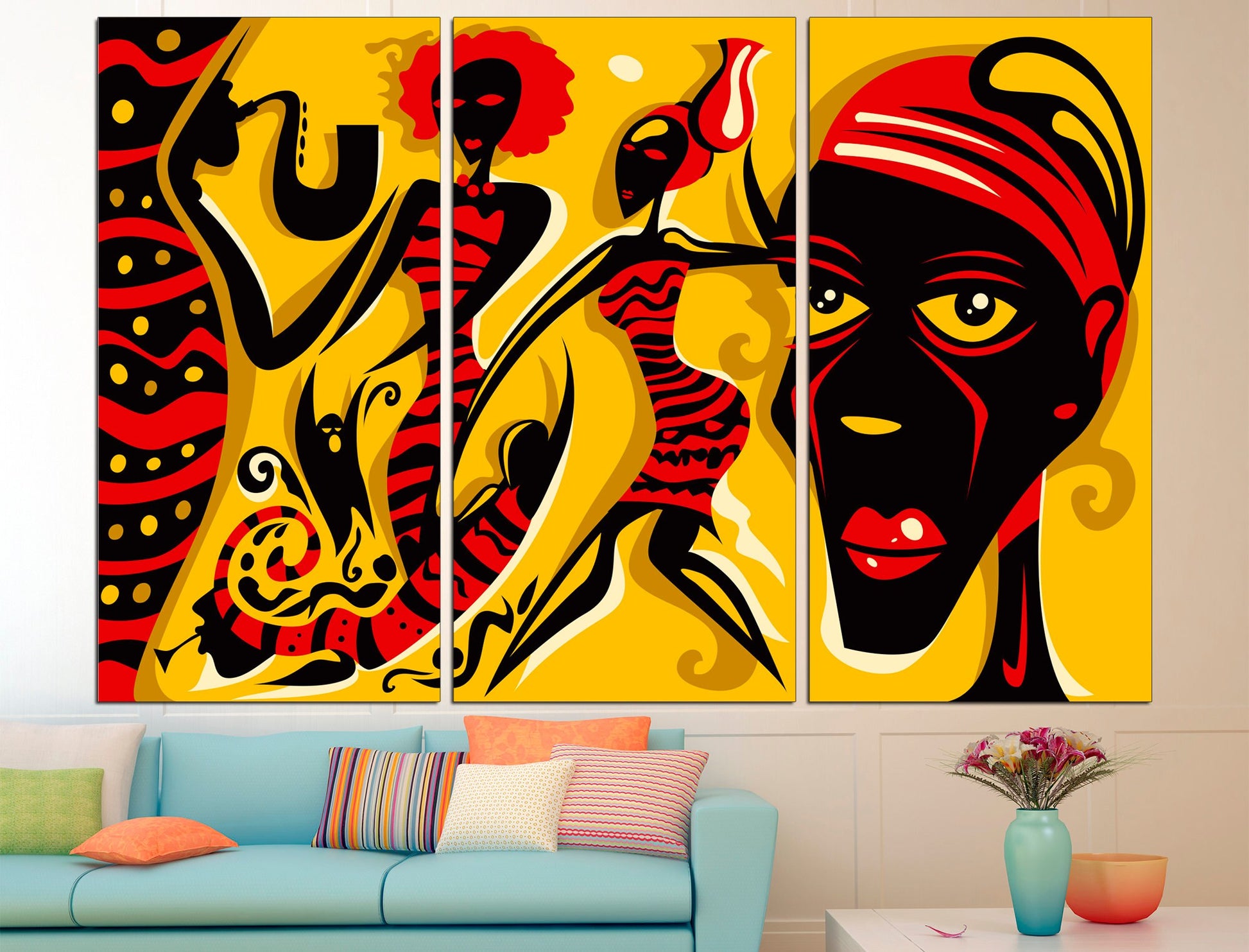 Abstract african art African women canvas African wall decor, Ethnic wall art Africa canvas art African triptych