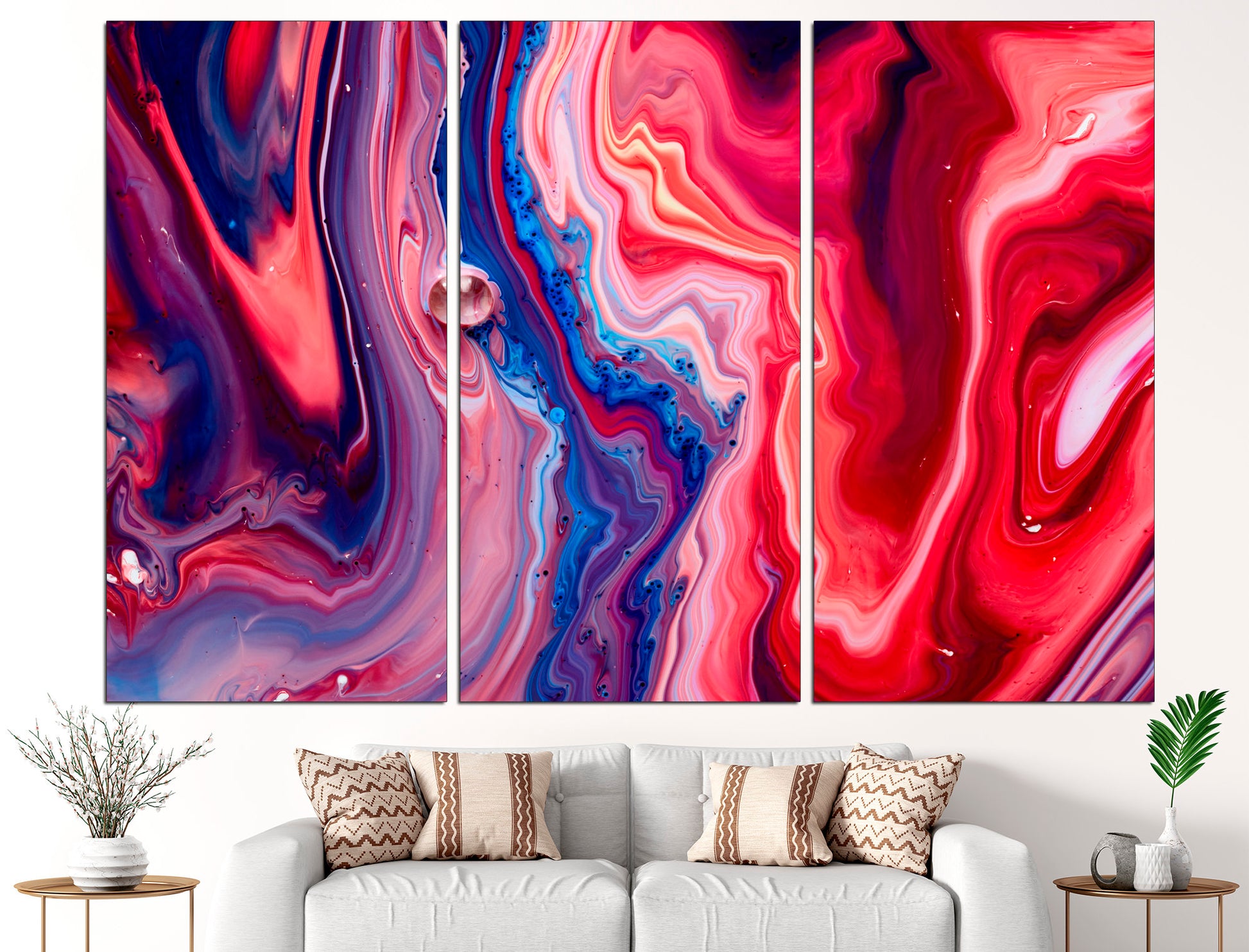 Red marble canvas Blue marble print, Marble wall art Large canvas print Marble wall decor