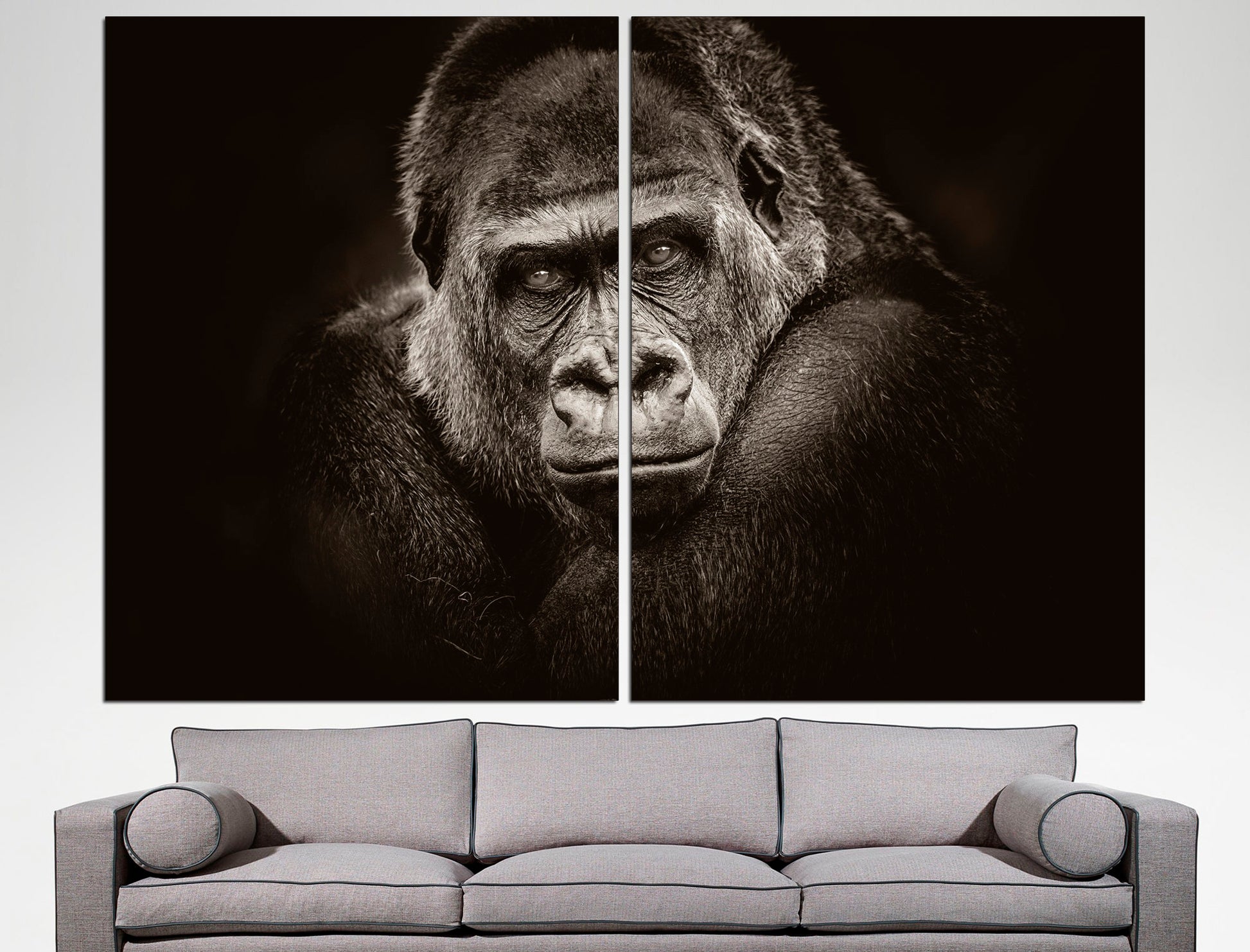 Gorilla print Animal wall art Gorilla poster, Black white print Gorilla wall art Jungle print