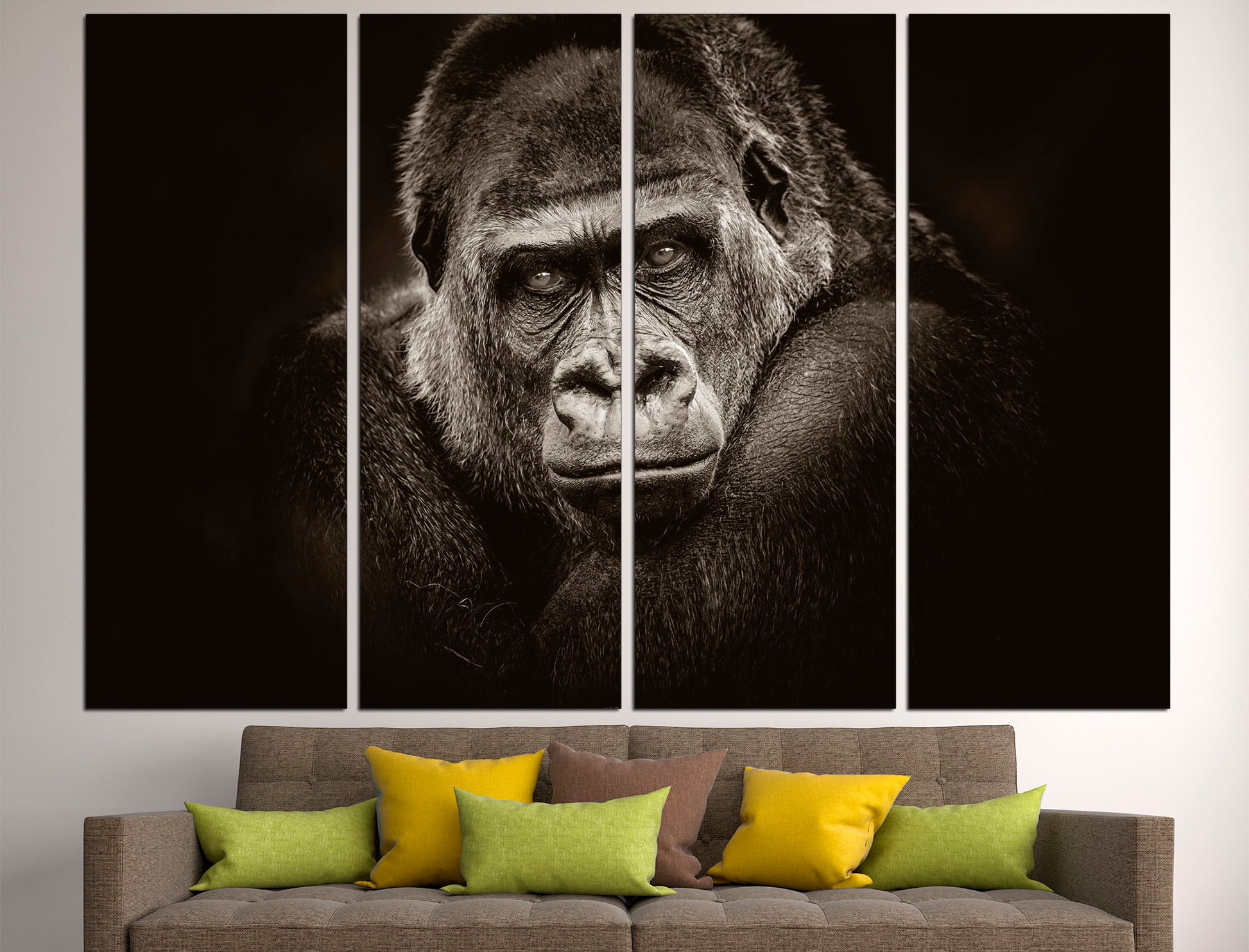 Gorilla print Animal wall art Gorilla poster, Black white print Gorilla wall art Jungle print