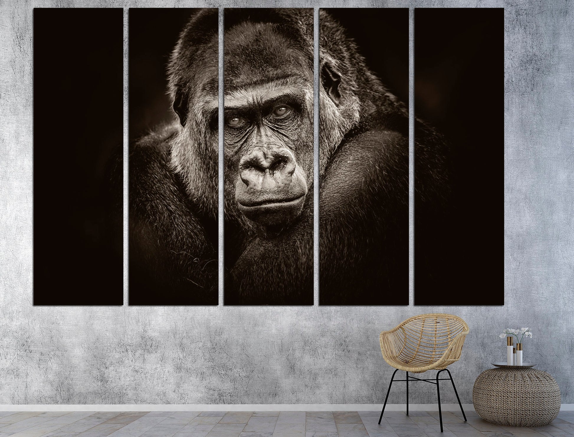 Gorilla print Animal wall art Gorilla poster, Black white print Gorilla wall art Jungle print