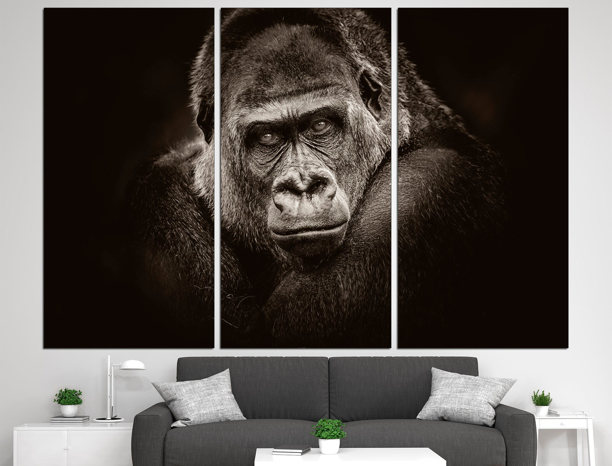 Gorilla print Animal wall art Gorilla poster, Black white print Gorilla wall art Jungle print