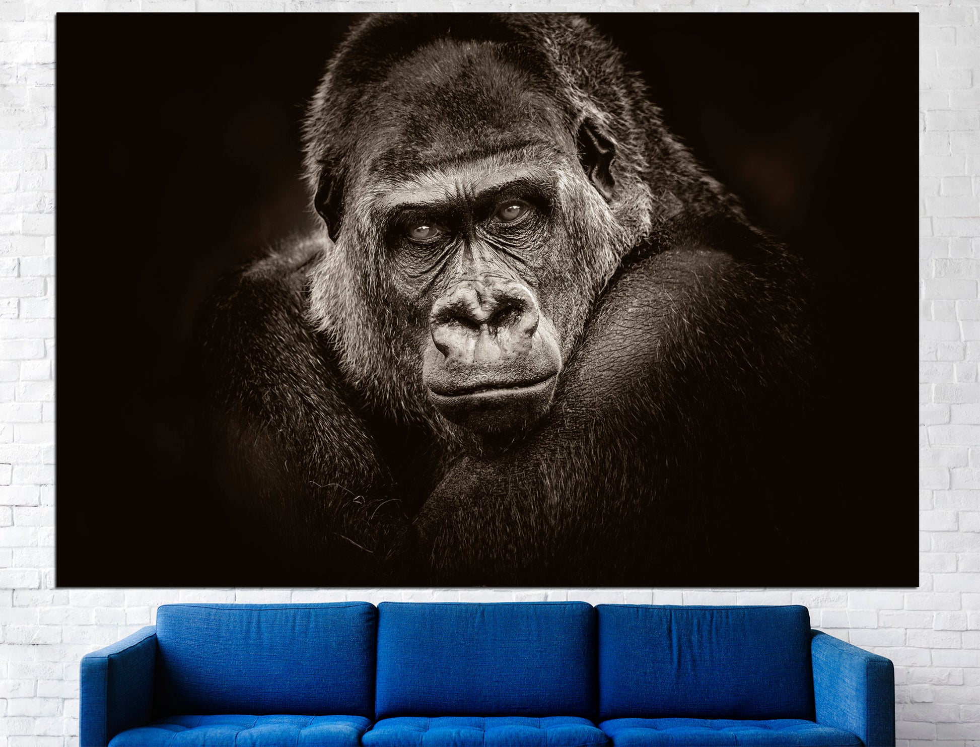 Gorilla print Animal wall art Gorilla poster, Black white print Gorilla wall art Jungle print