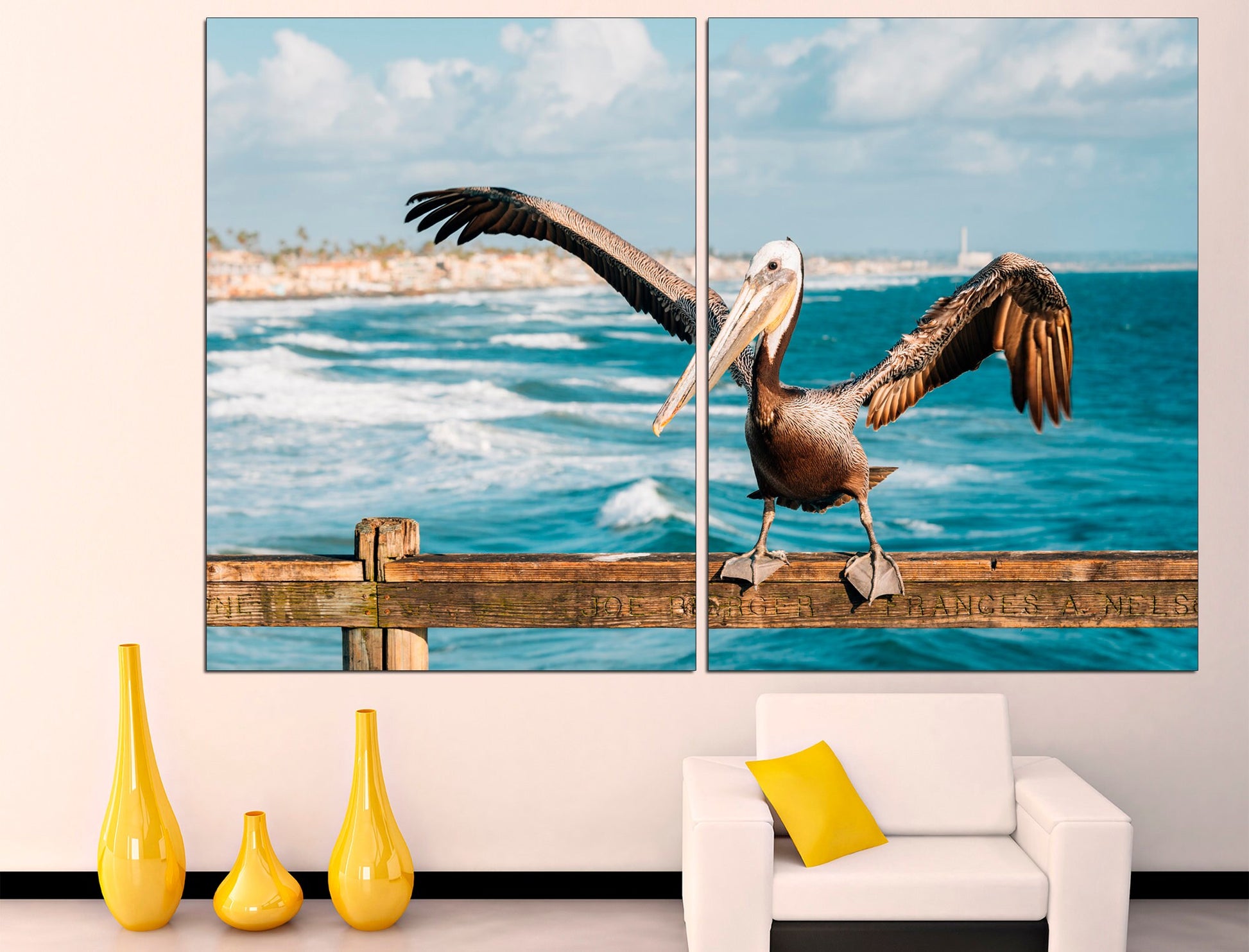 Pelican wall art Bird wall decor Coastal wall art, Pelican art Beach wall decor Home decor wall art