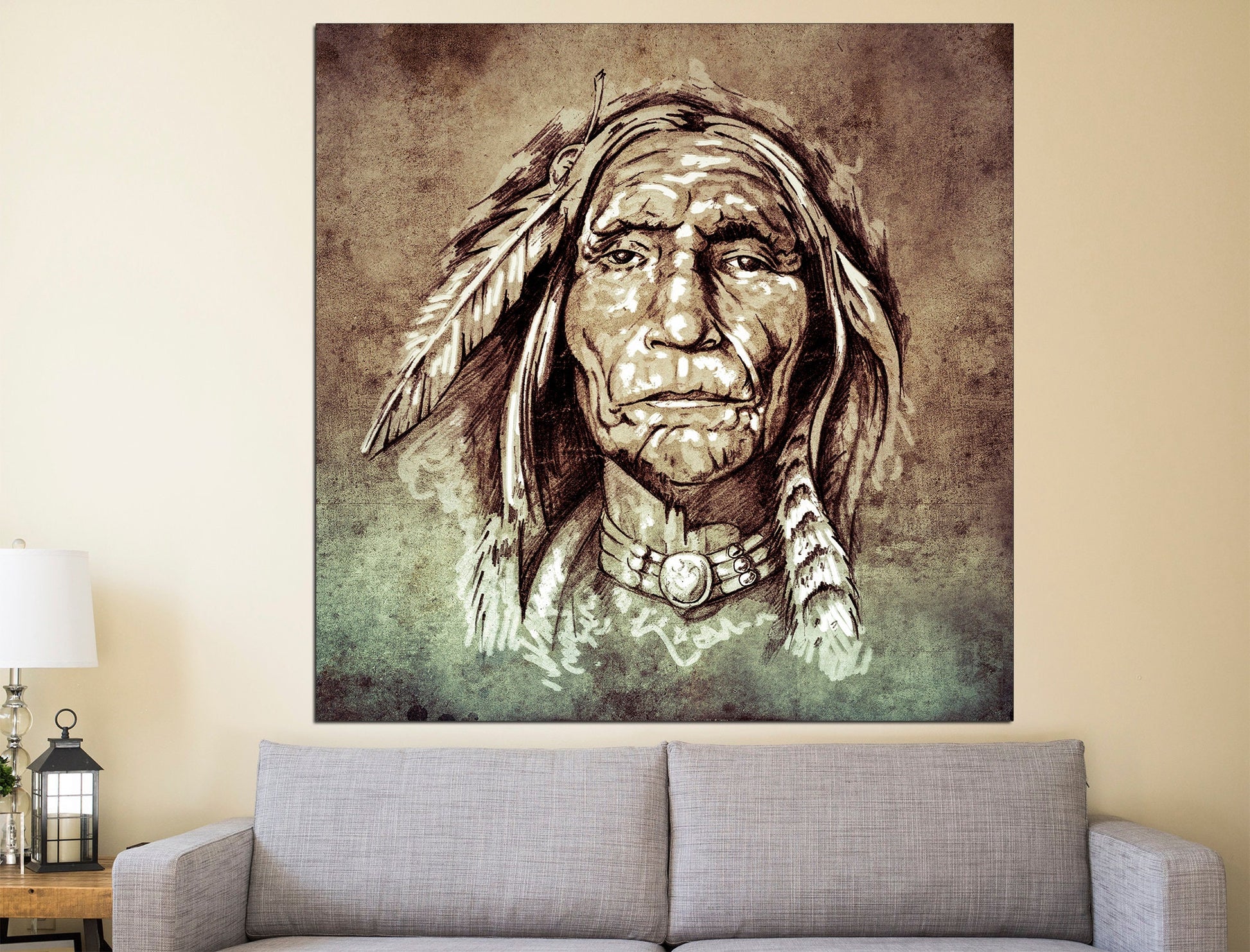 Indian portrait Ethnic wall art Native american art, Modern portrait Canvas wall art Indian decor