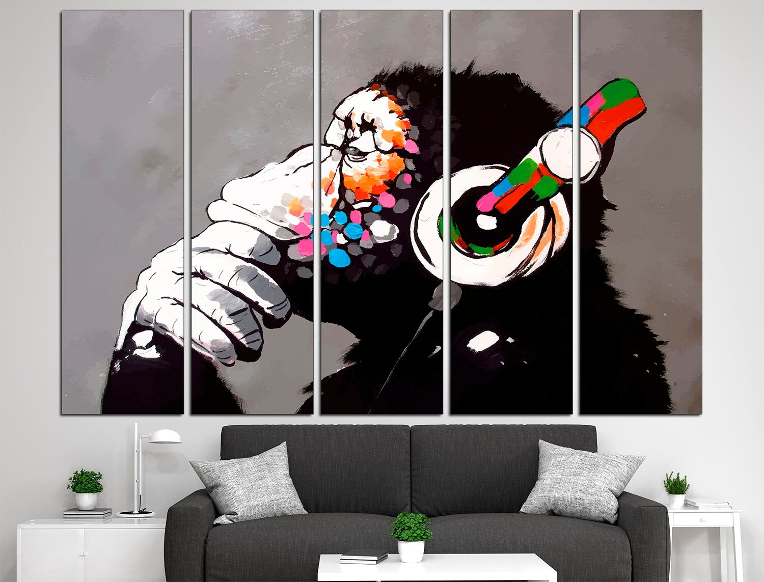 DJ Monkey Music wall art Graffiti canvas Monkey headphones, Modern wall decor Monkey poster Large canvas art