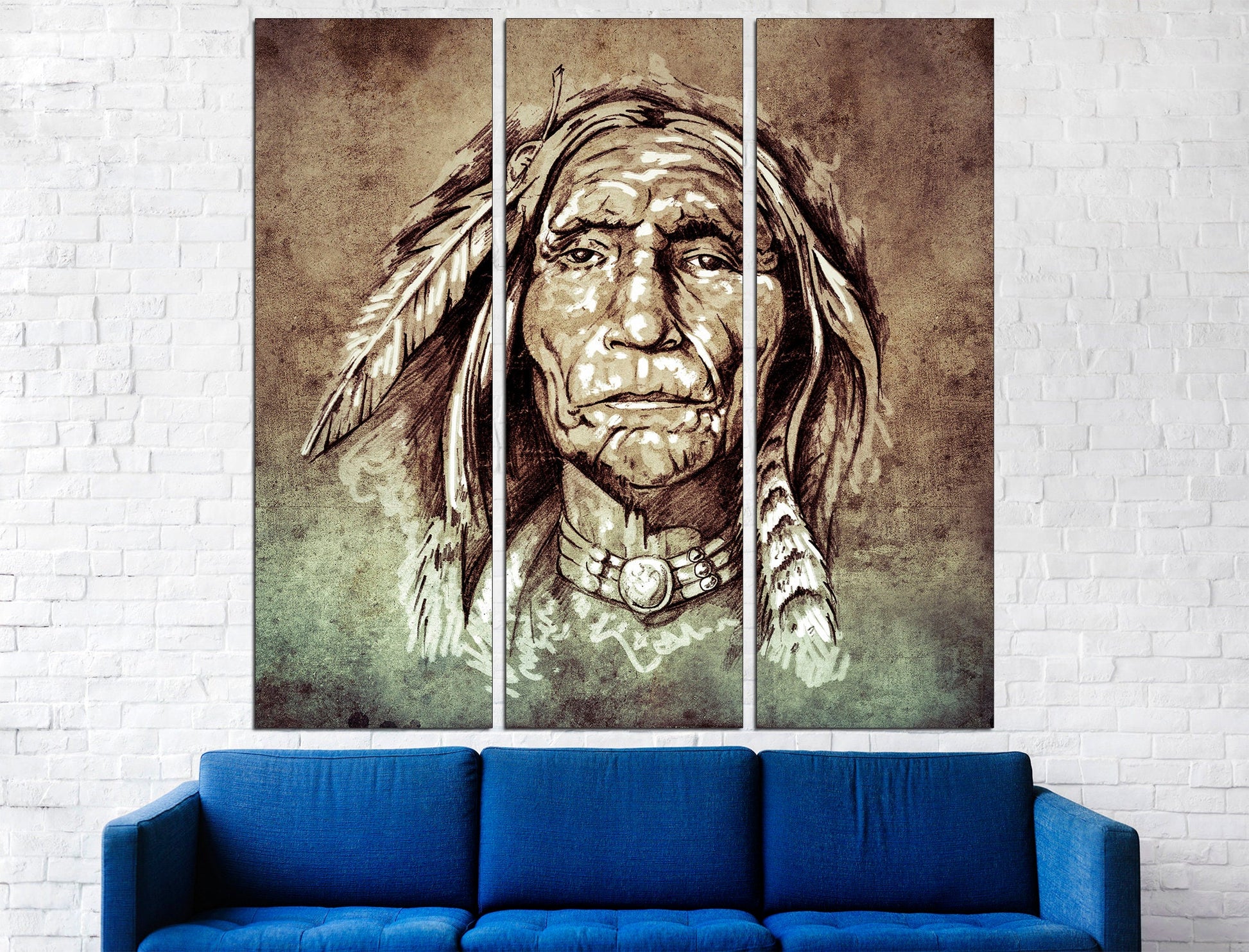 Indian portrait Ethnic wall art Native american art, Modern portrait Canvas wall art Indian decor