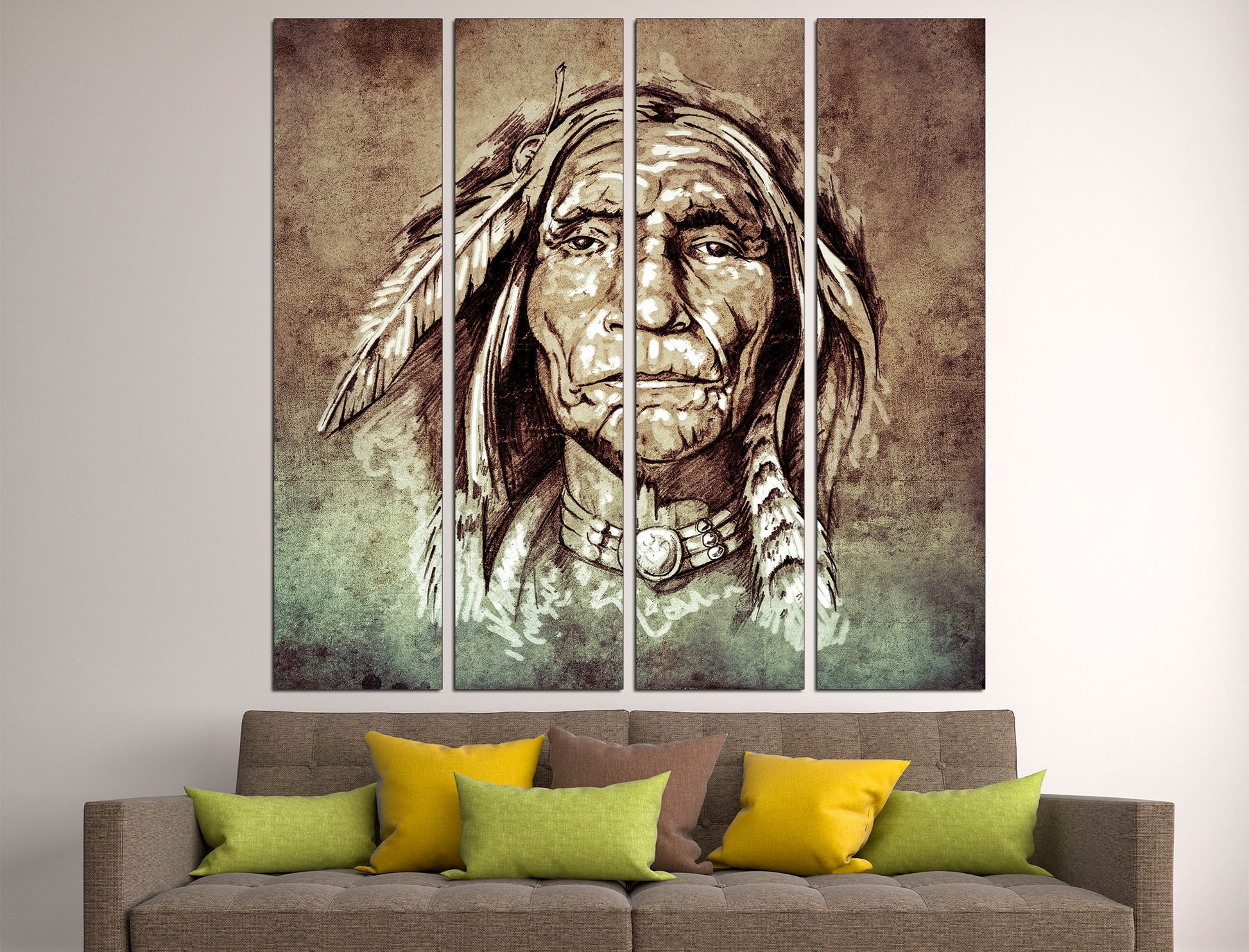 Indian portrait Ethnic wall art Native american art, Modern portrait Canvas wall art Indian decor