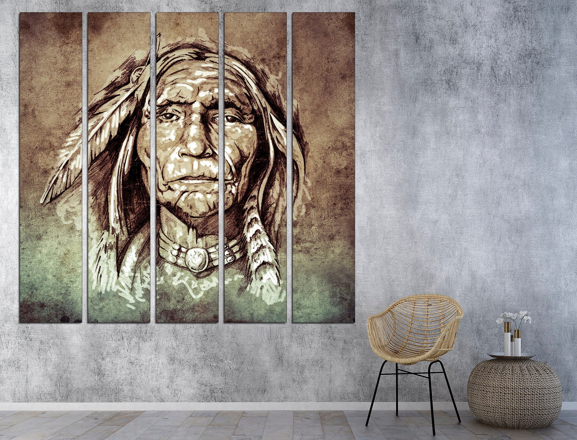 Indian portrait Ethnic wall art Native american art, Modern portrait Canvas wall art Indian decor