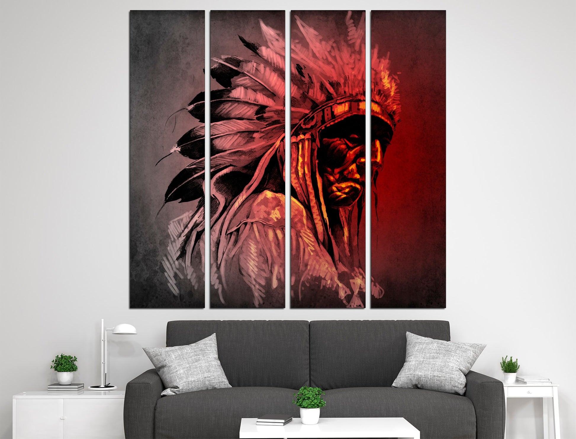 Native american art Indian home decor Indian portrait, Indian warrior Boho wall art Native indian decor