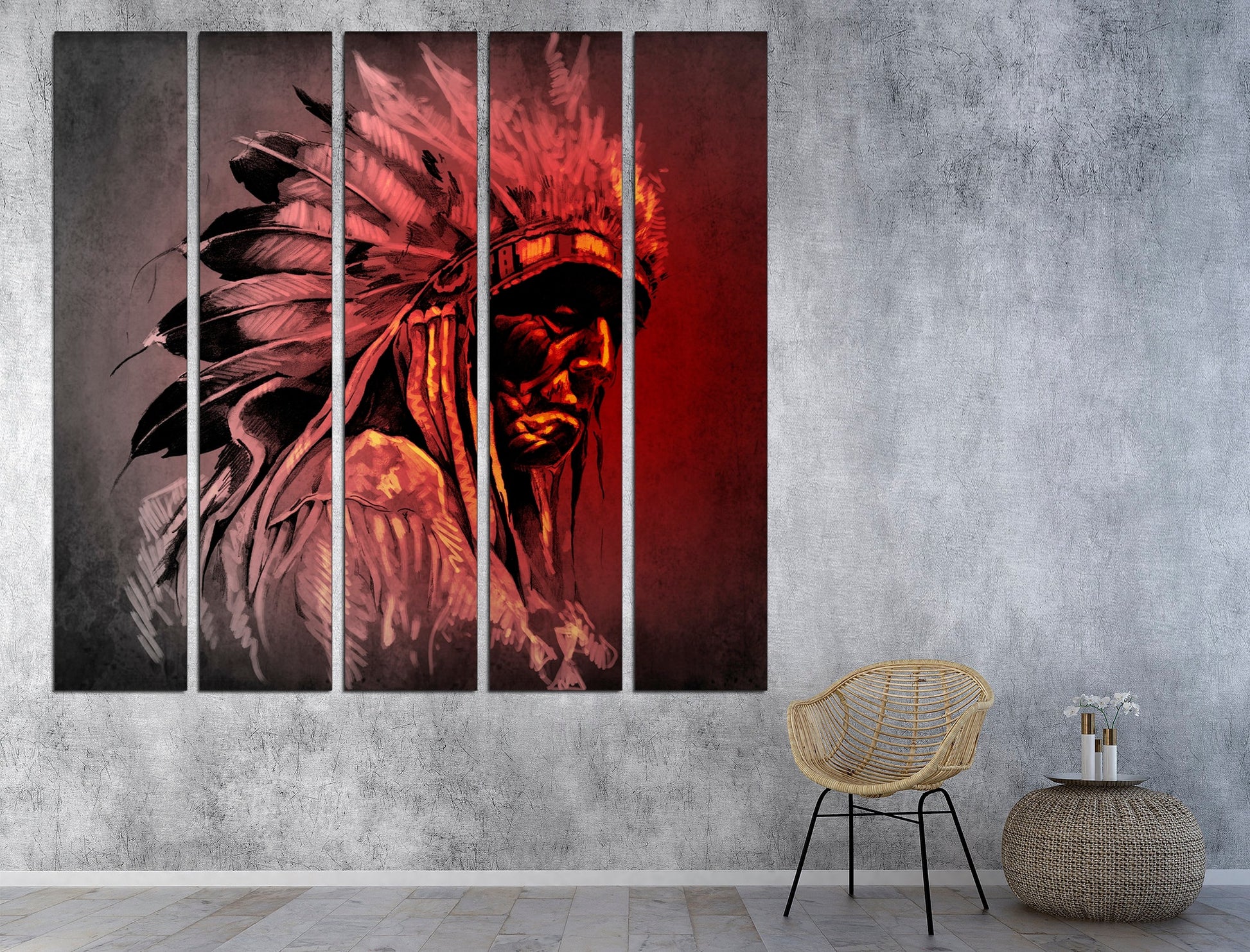 Native american art Indian home decor Indian portrait, Indian warrior Boho wall art Native indian decor