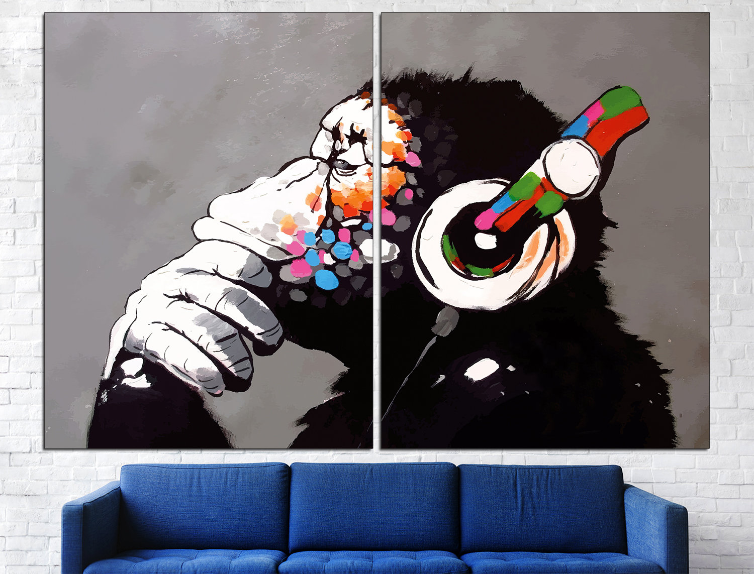 DJ Monkey Music wall art Graffiti canvas Monkey headphones, Modern wall decor Monkey poster Large canvas art