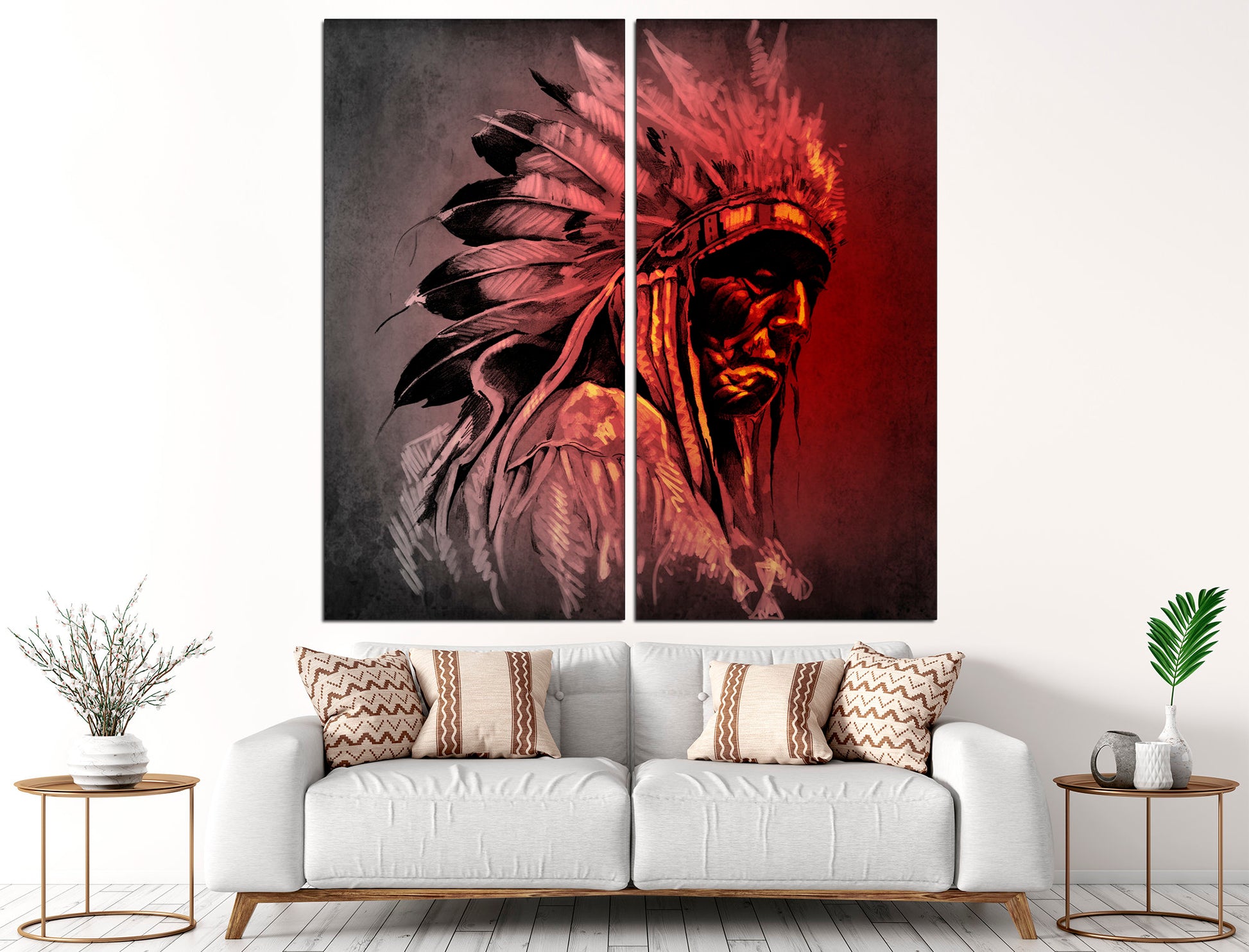 Native american art Indian home decor Indian portrait, Indian warrior Boho wall art Native indian decor