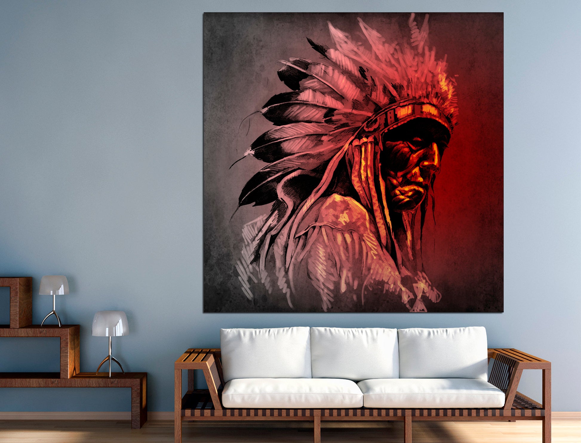 Native american art Indian home decor Indian portrait, Indian warrior Boho wall art Native indian decor