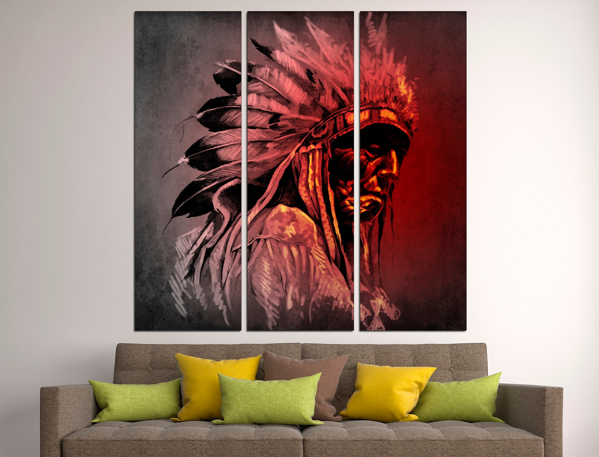 Native american art Indian home decor Indian portrait, Indian warrior Boho wall art Native indian decor