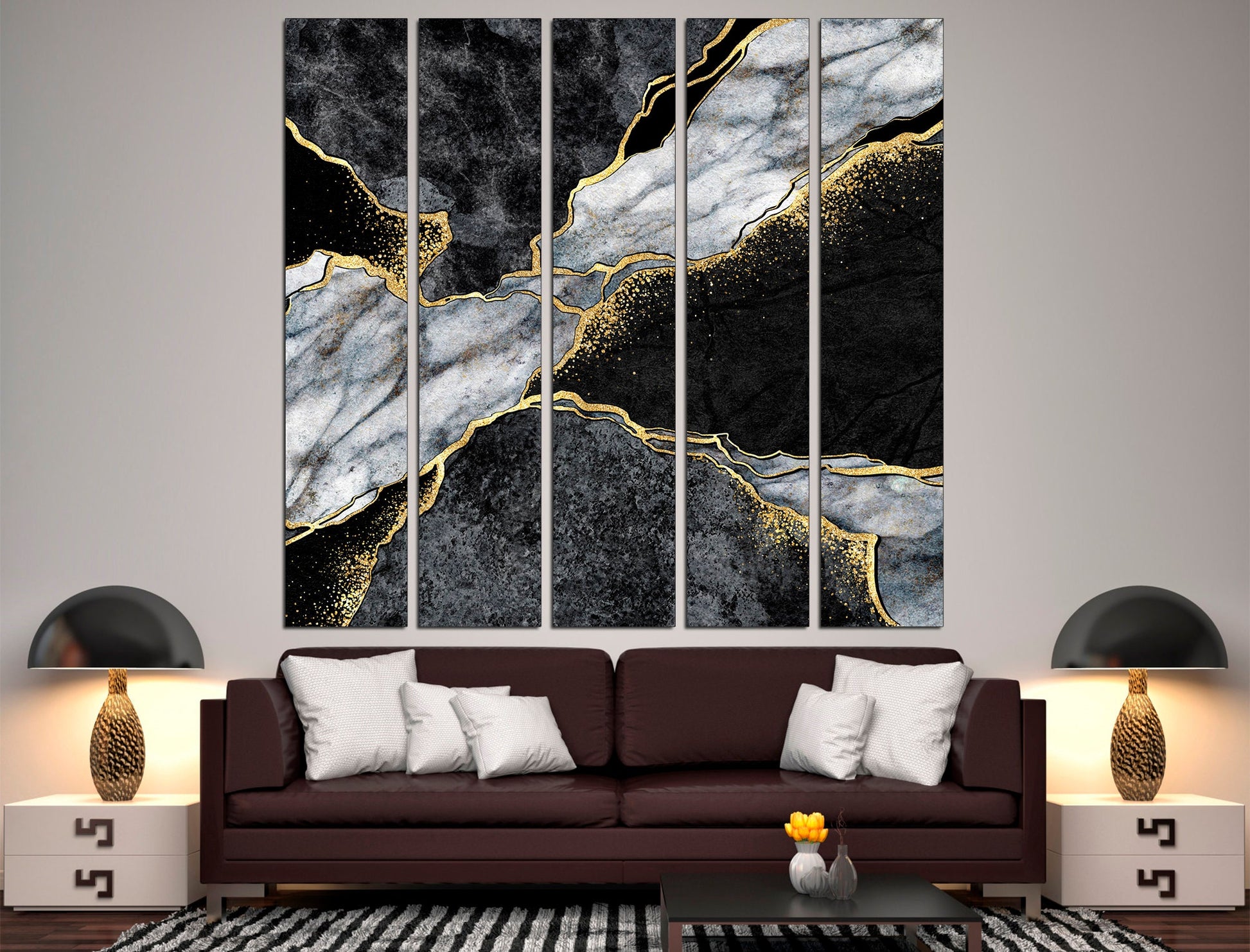 Grey gold canvas Modern wall art Gold bedroom decor, Original canvas art Gold wall decor Large canvas art