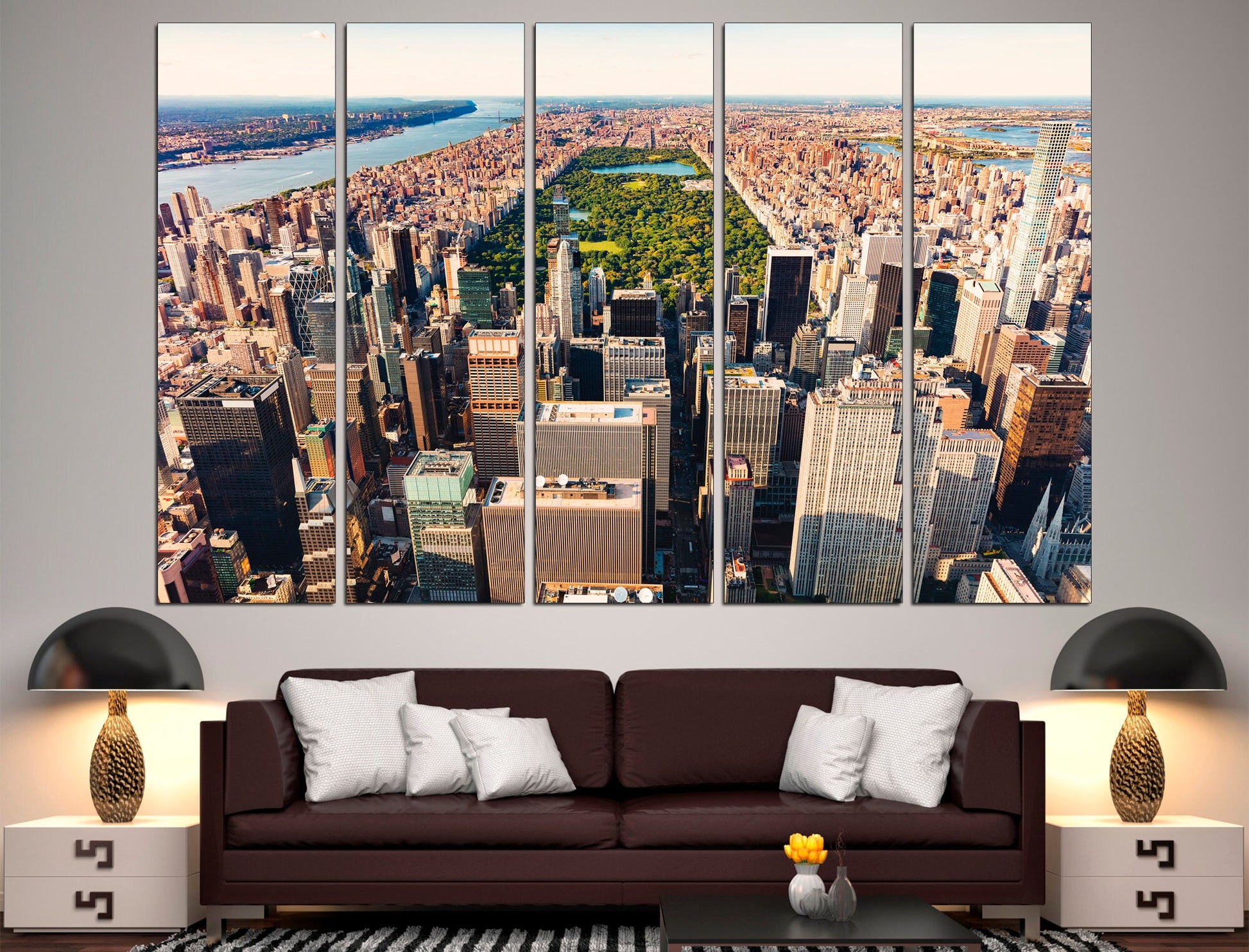 Manhattan canvas Extra large wall art Manhattan New York, Cityscape wall art 5 piece canvas Manhattan wall art