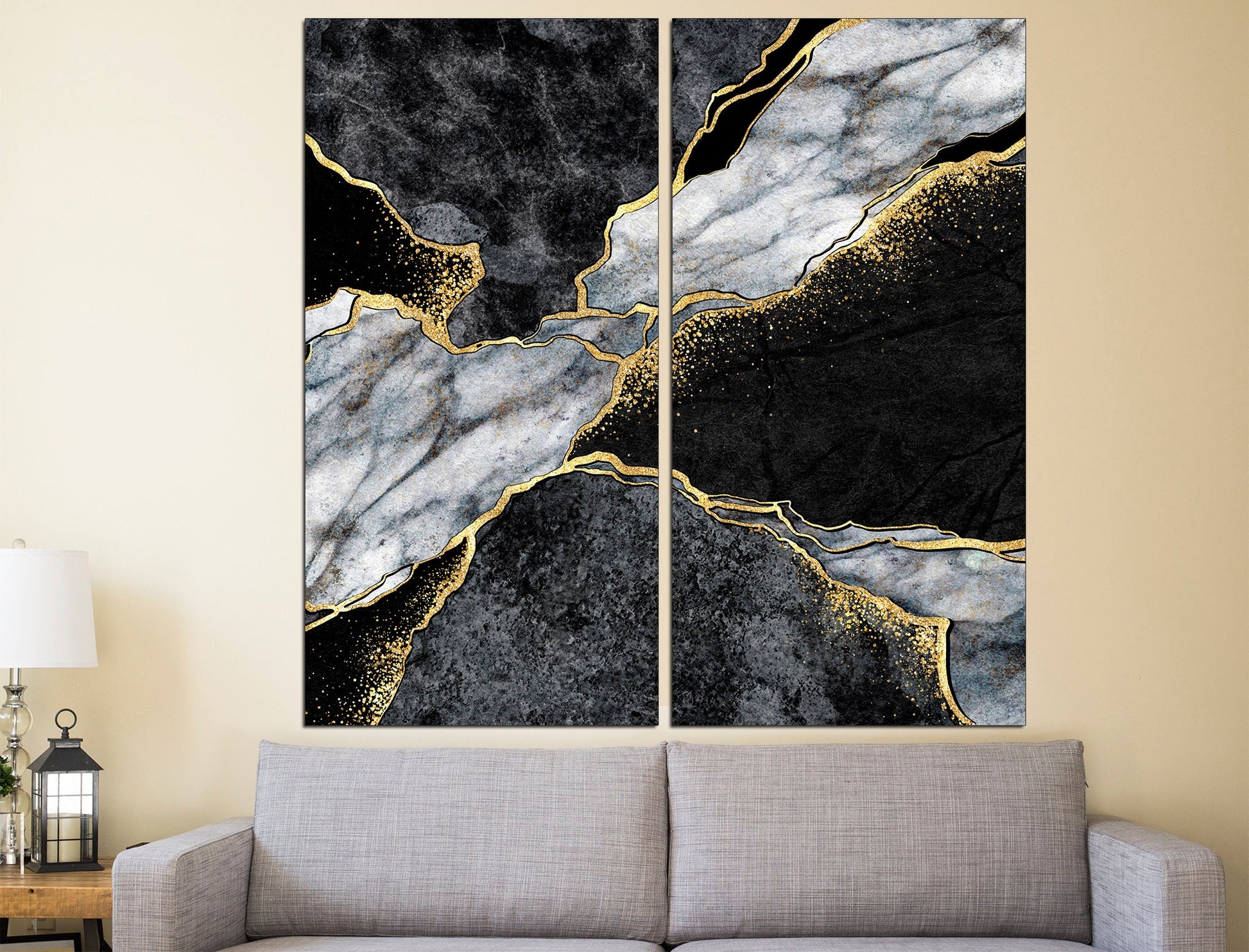 Grey gold canvas Modern wall art Gold bedroom decor, Original canvas art Gold wall decor Large canvas art