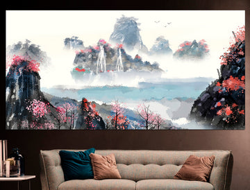 Japanese wall art Sakura canvas Landscape wall art, Japan canvas Japanese wall decor Large canvas art