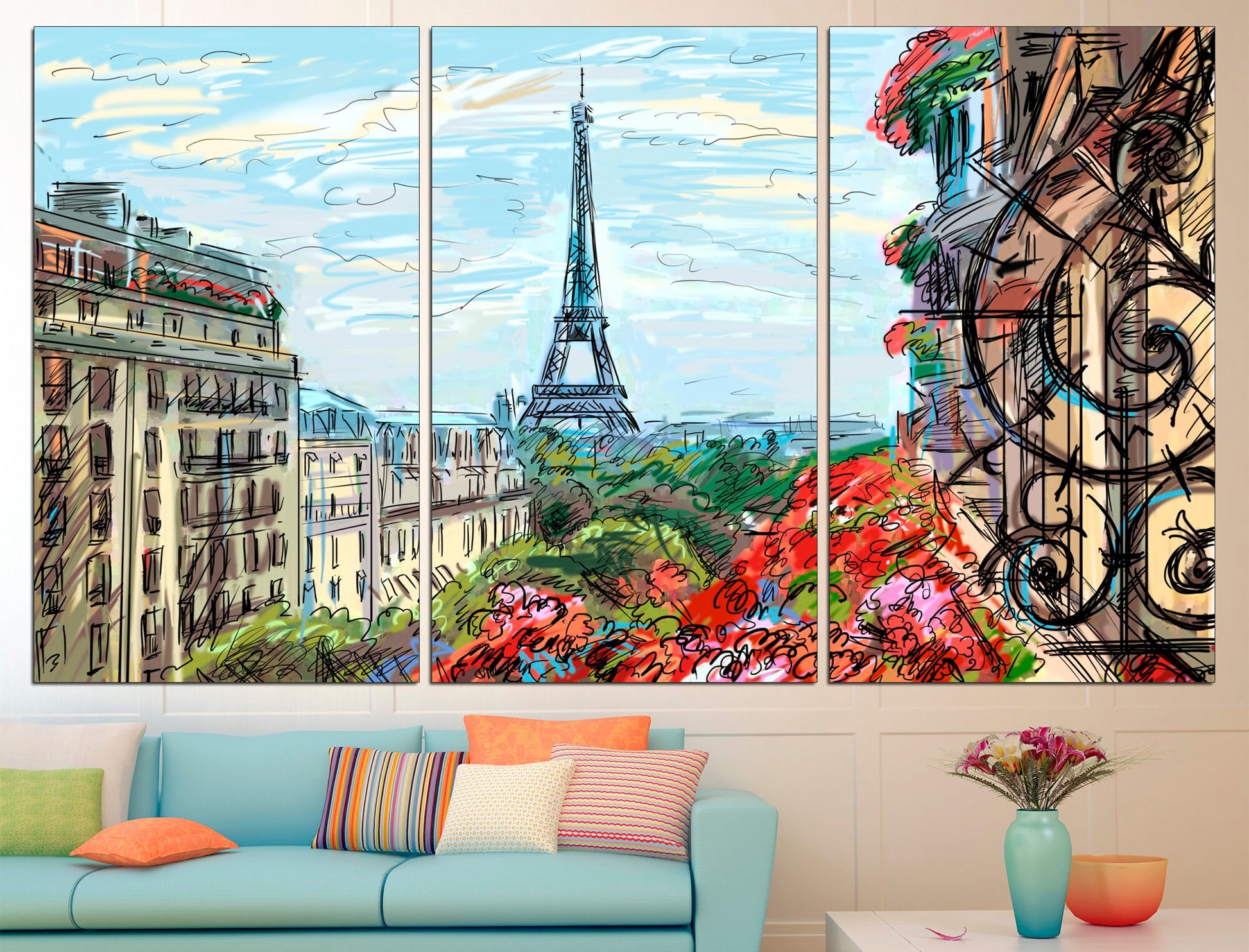 Paris canvas Multi panel canvas Paris wall art, Large canvas art Paris France Paris art print 5 panel canvas