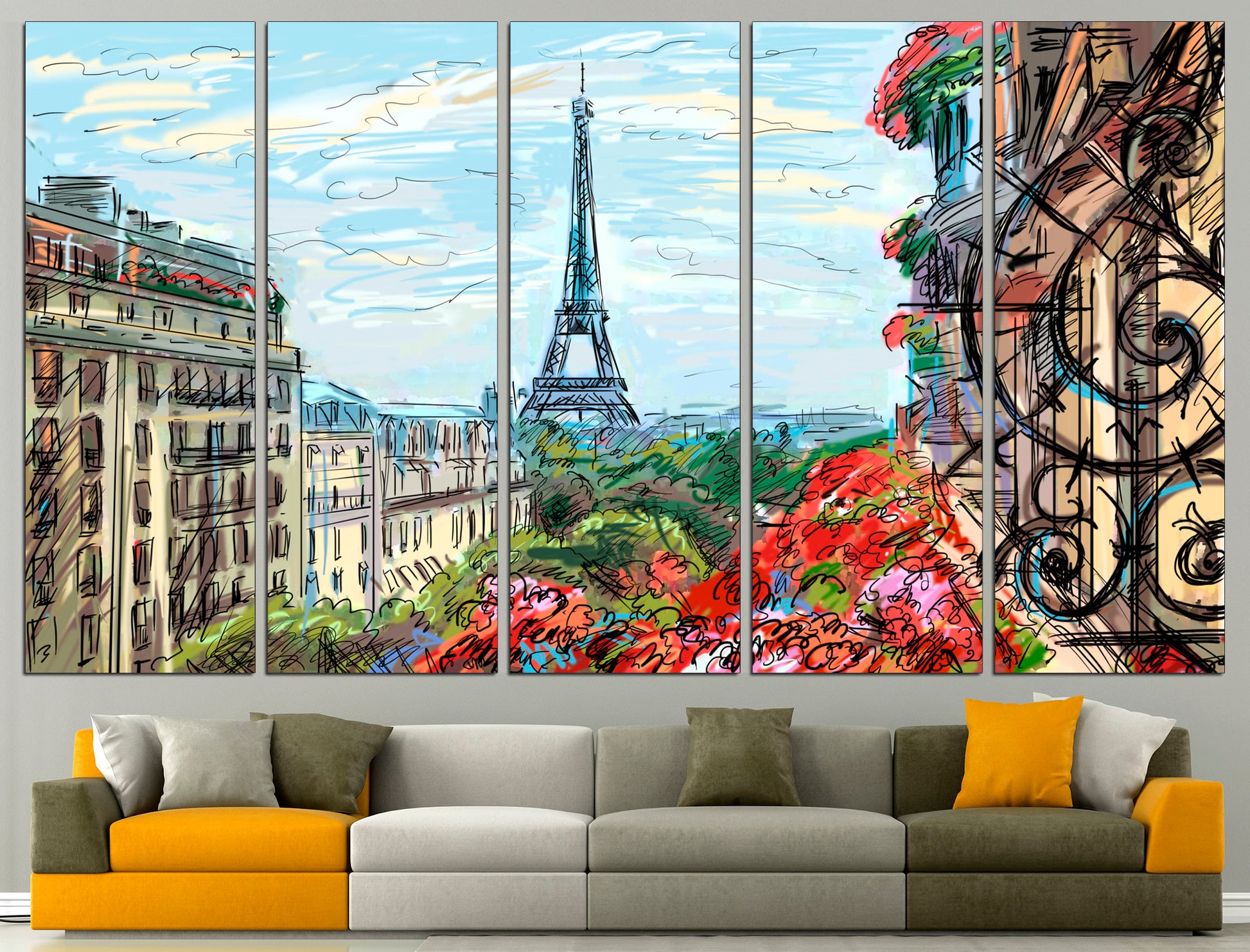 Paris canvas Multi panel canvas Paris wall art, Large canvas art Paris France Paris art print 5 panel canvas