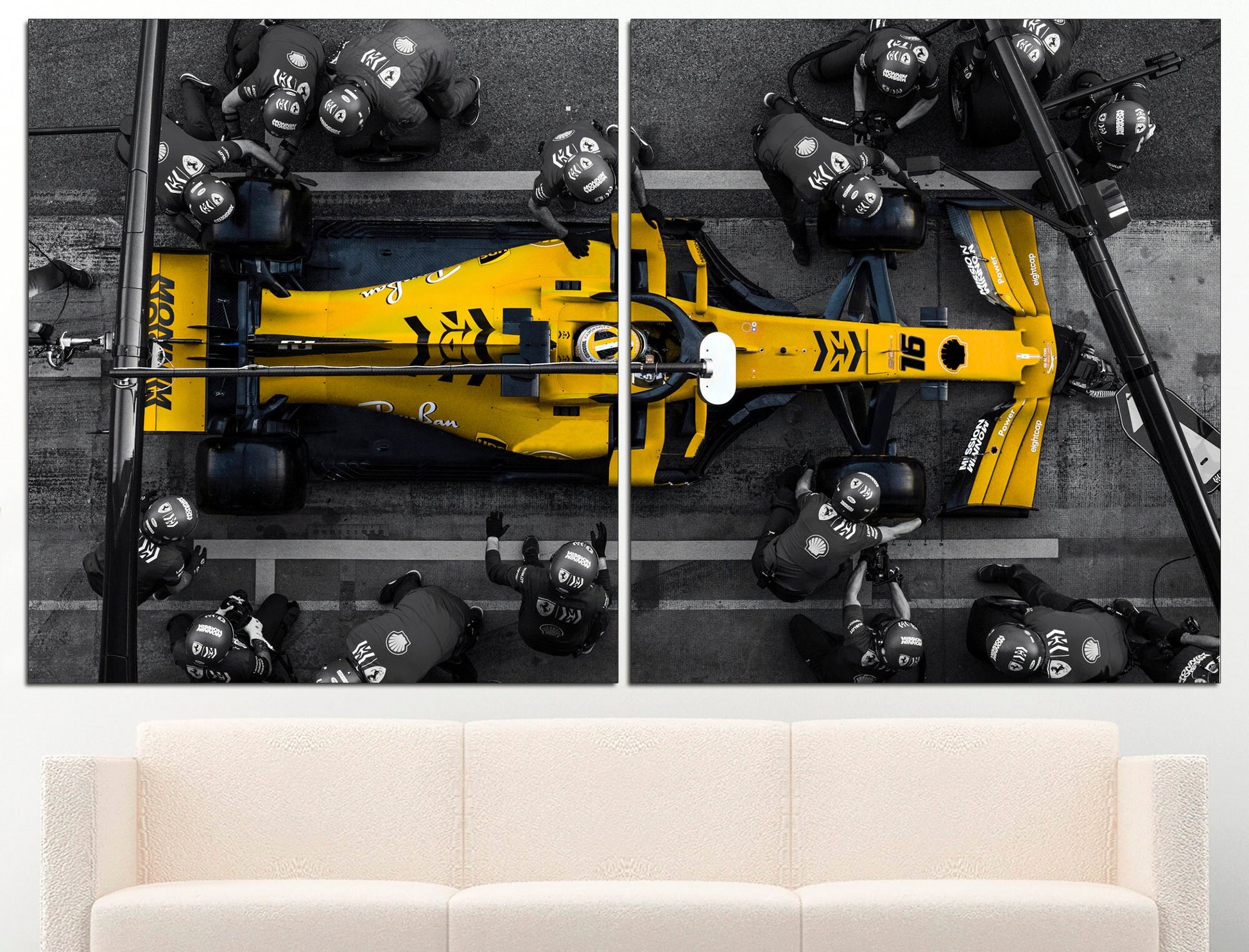 Yellow car canvas Formula one Large canvas art, Sports canvas Yellow wall decor Multi panel canvas