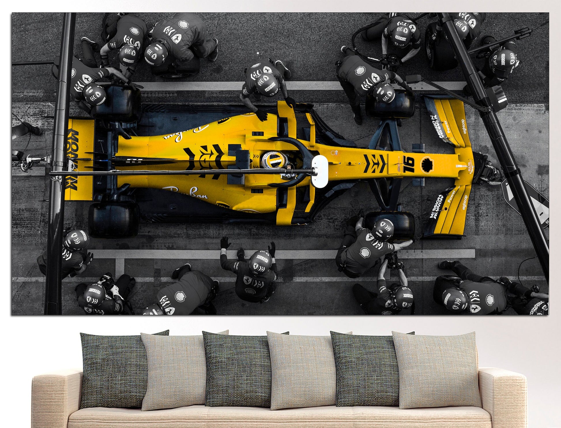 Yellow car canvas Formula one Large canvas art, Sports canvas Yellow wall decor Multi panel canvas