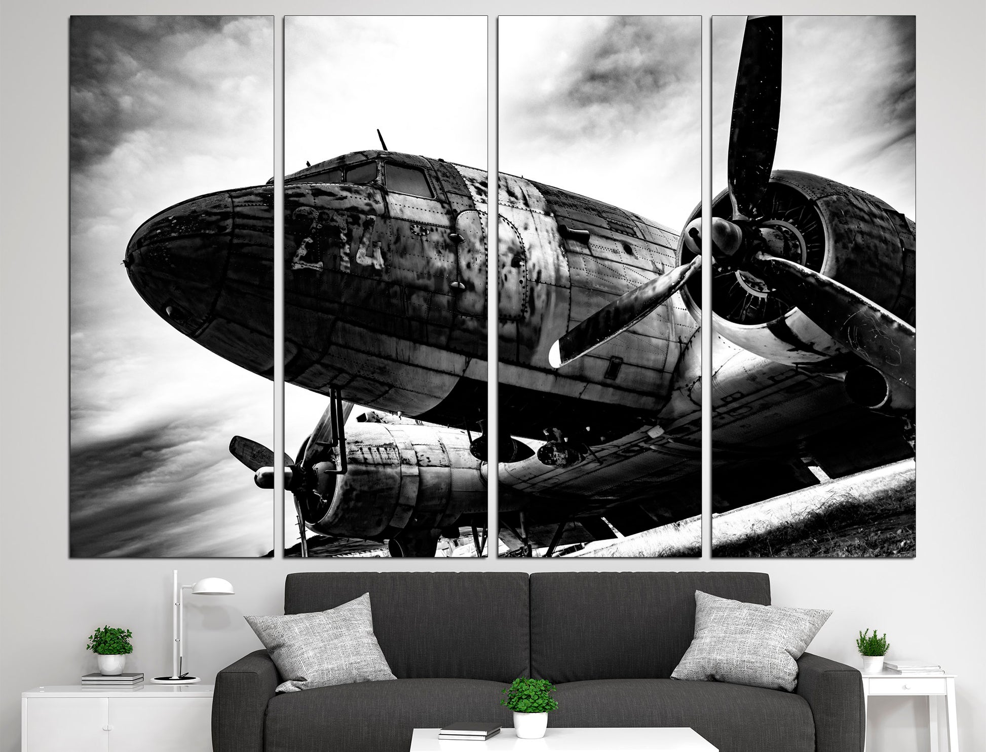 Airplane canvas Black white print Aviation wall art, Airplane decor Large canvas art Wall decor canvas