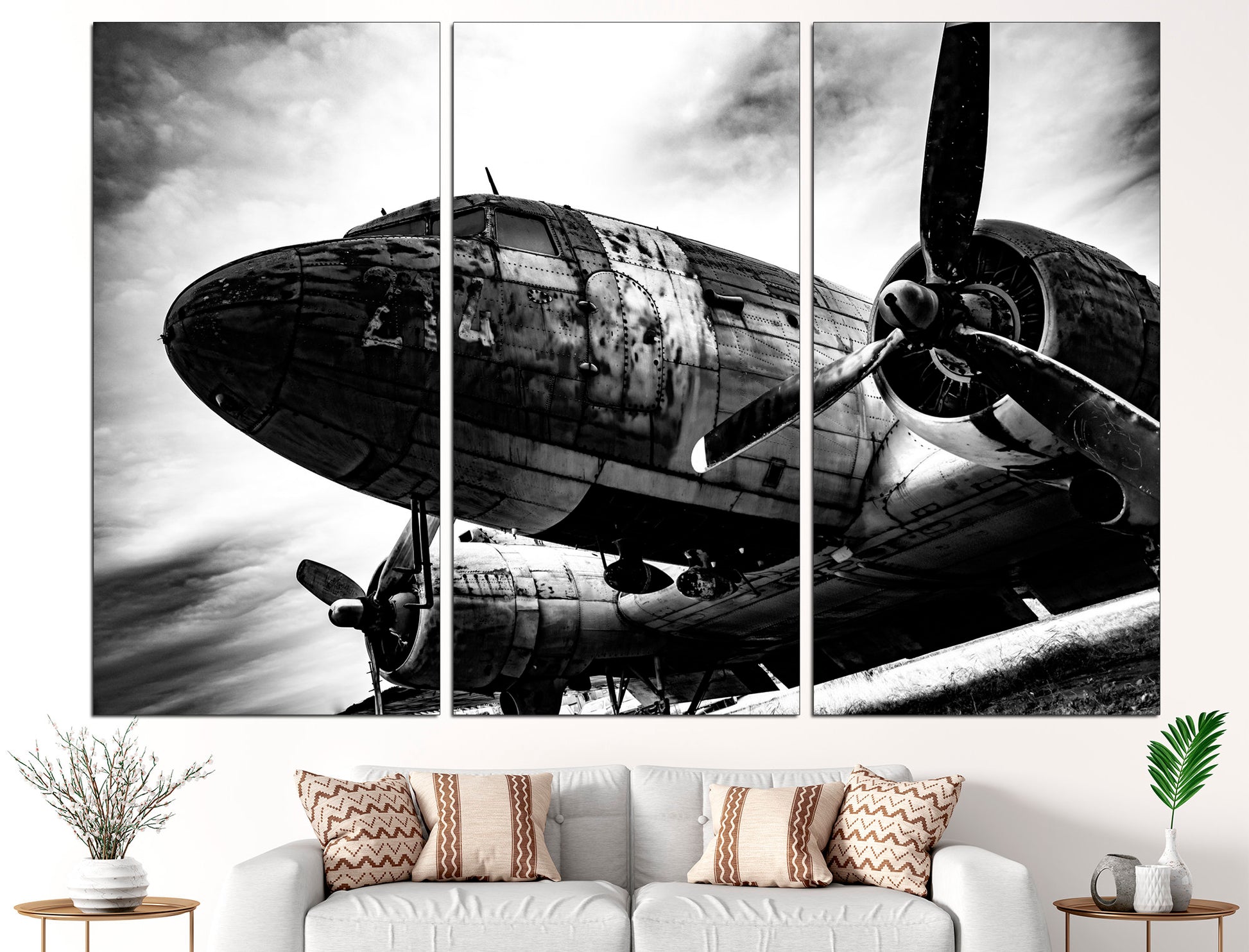 Airplane canvas Black white print Aviation wall art, Airplane decor Large canvas art Wall decor canvas